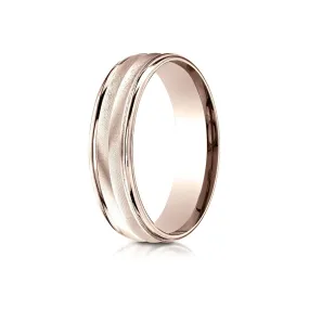 14k Rose Gold 6mm Comfort-fit Chevron Design High Polished Round Edge Carved Design Band