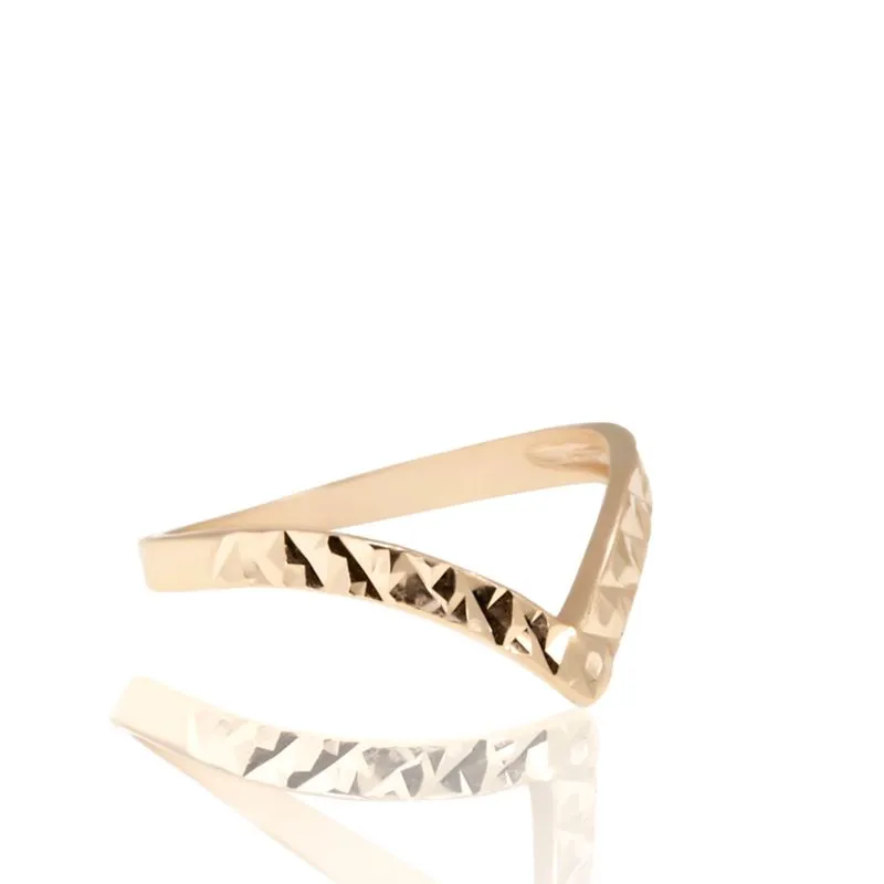 14K Rose Gold Ring Chevron Shape