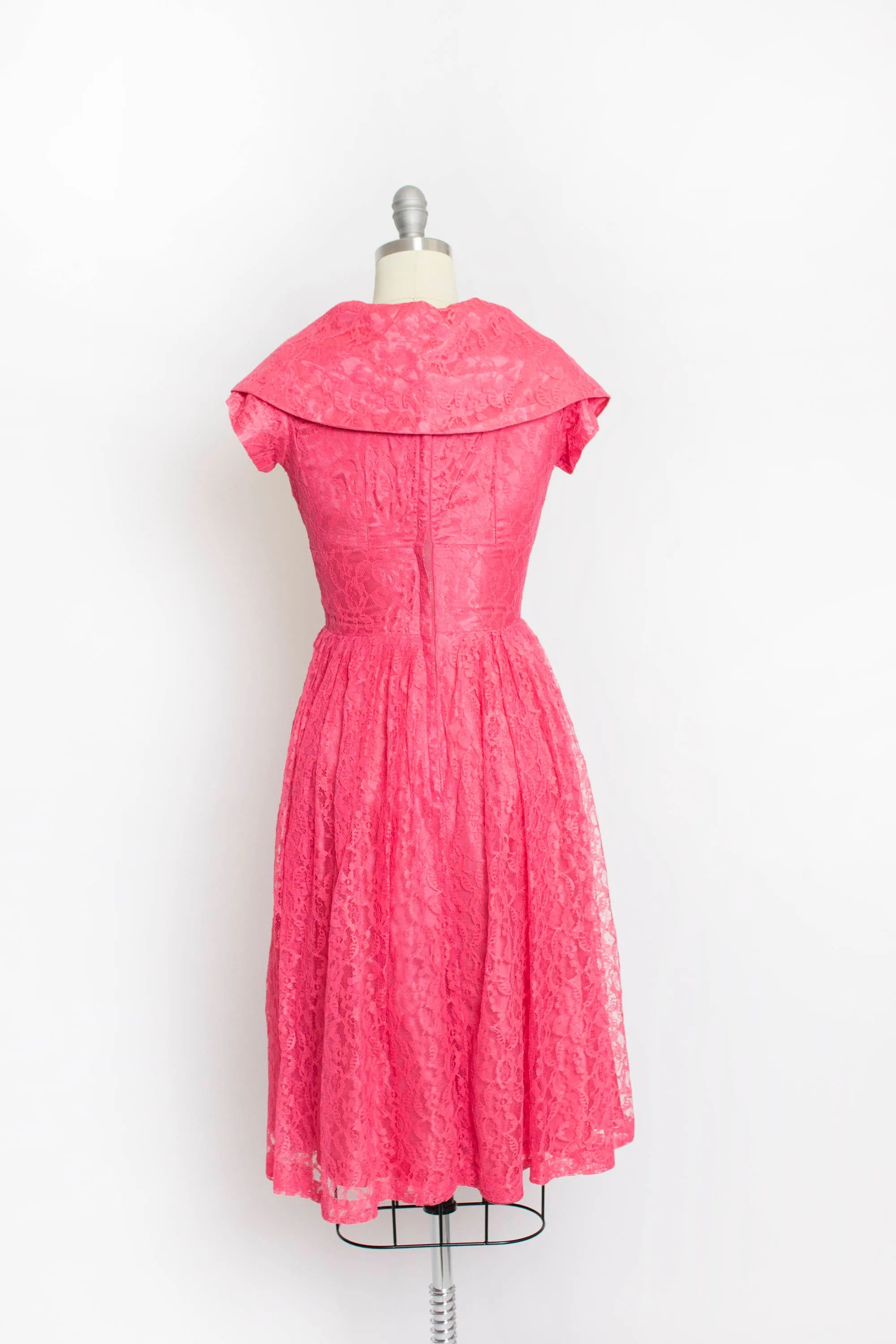 1950s Dress Fuchsia Lace Full Skirt Party Small / XS