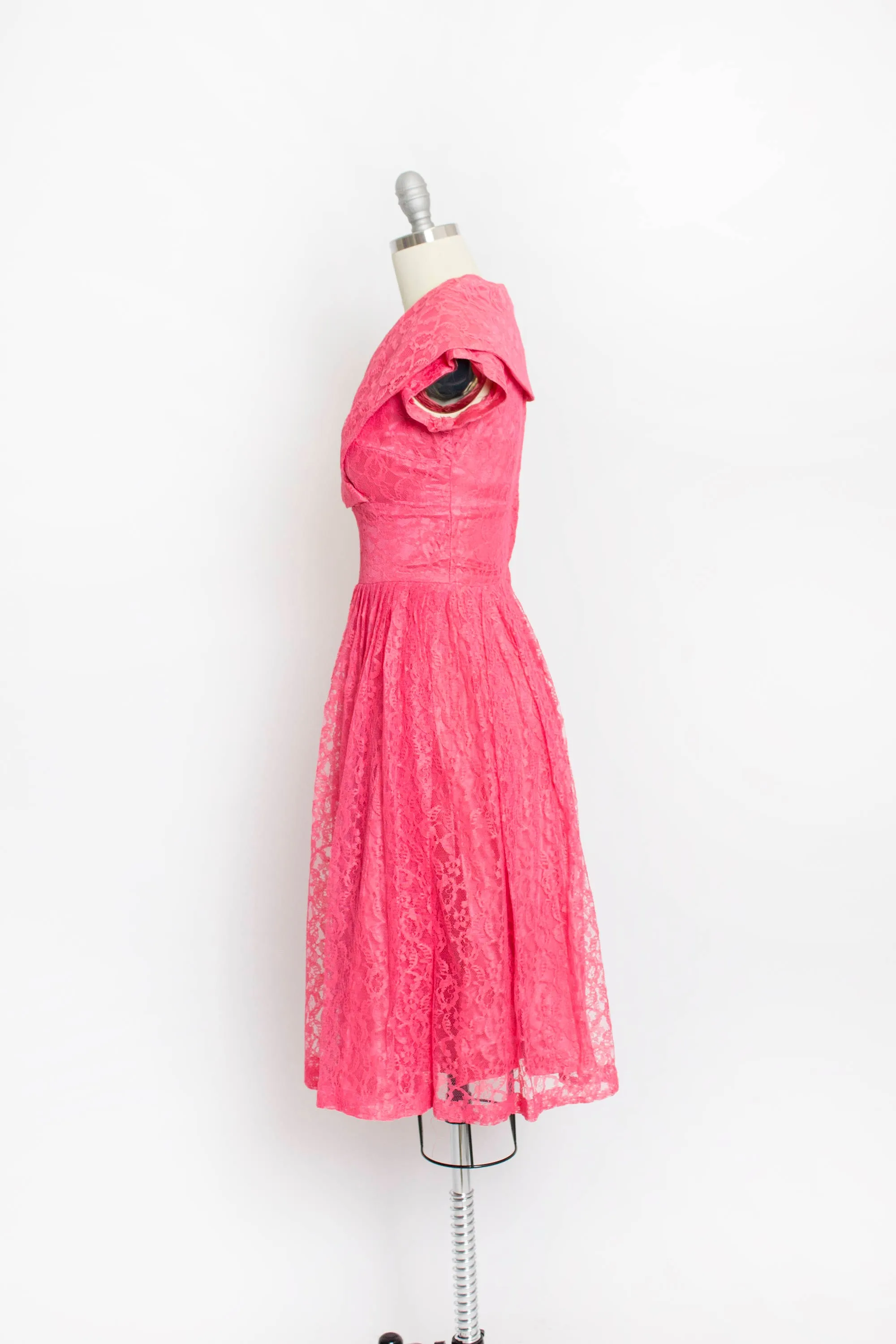 1950s Dress Fuchsia Lace Full Skirt Party Small / XS