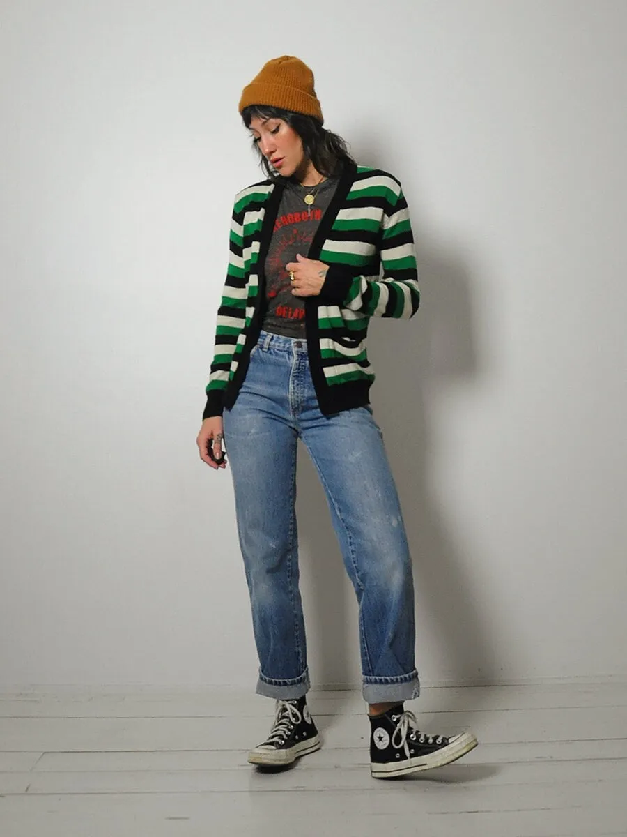 1980's Green Striped Sweater Cardigan