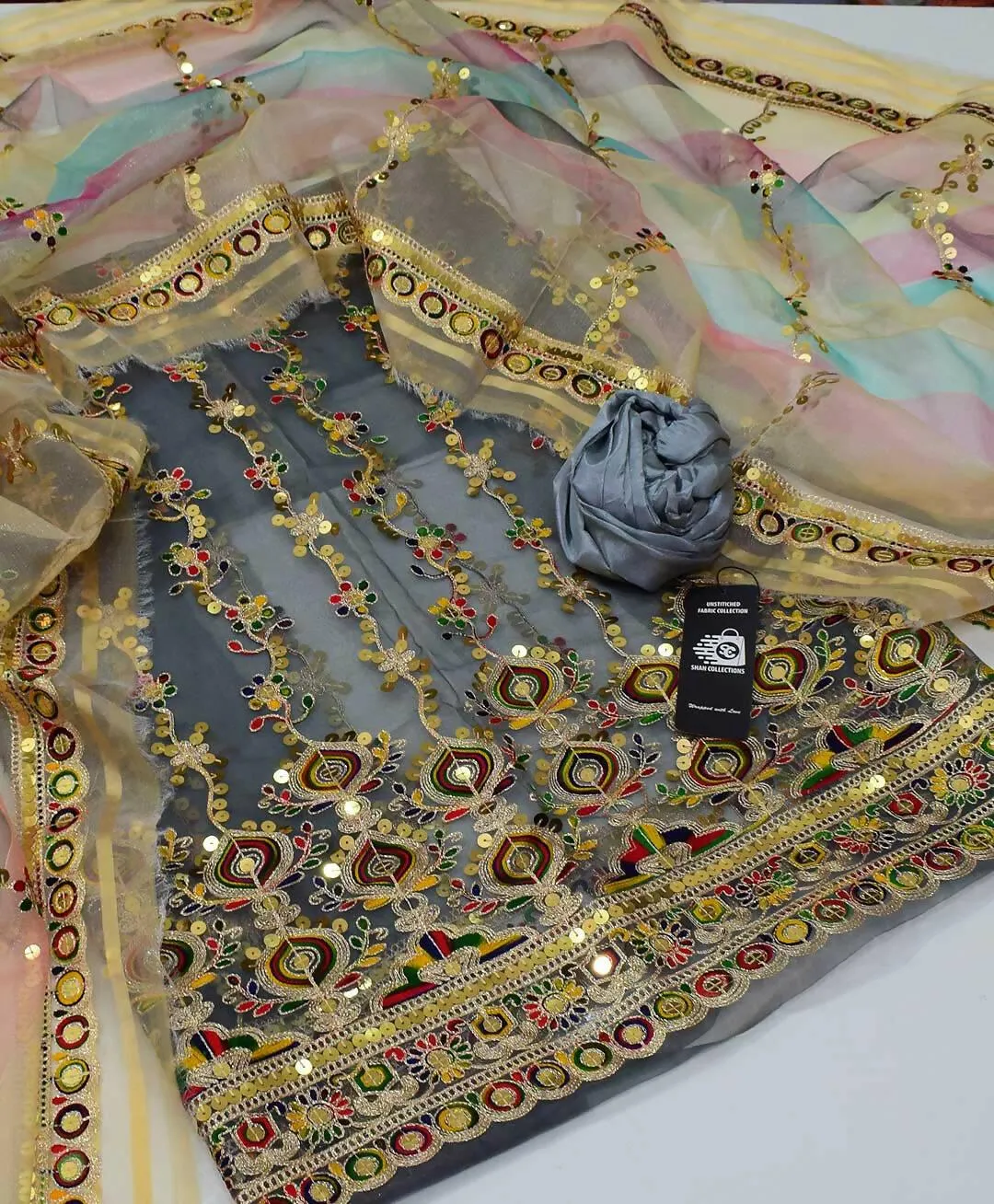 3 PC Embroidered Shirt & Dupatta With Khathan Trouser