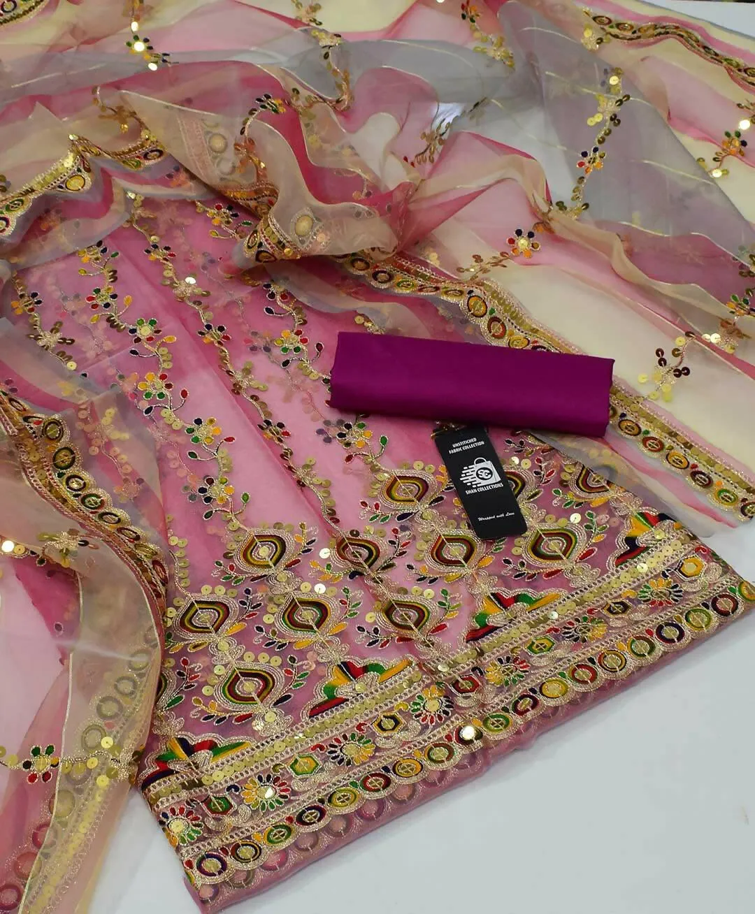 3 PC Embroidered Shirt & Dupatta With Khathan Trouser