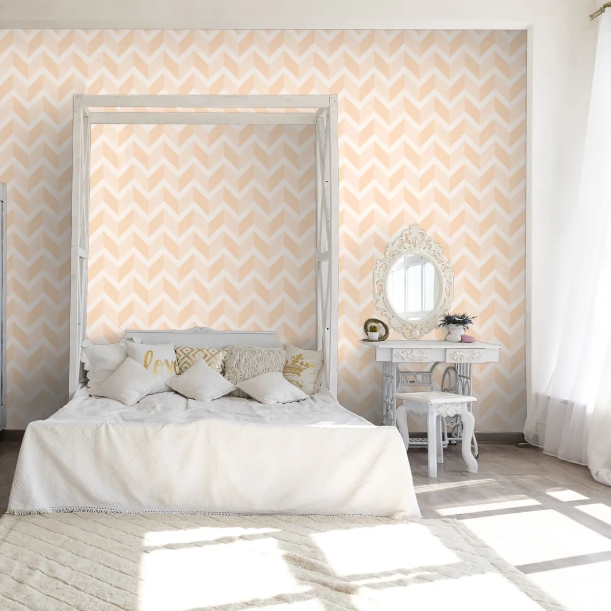 3D Chevron Pattern Wallpaper, Pastel Peach Sample