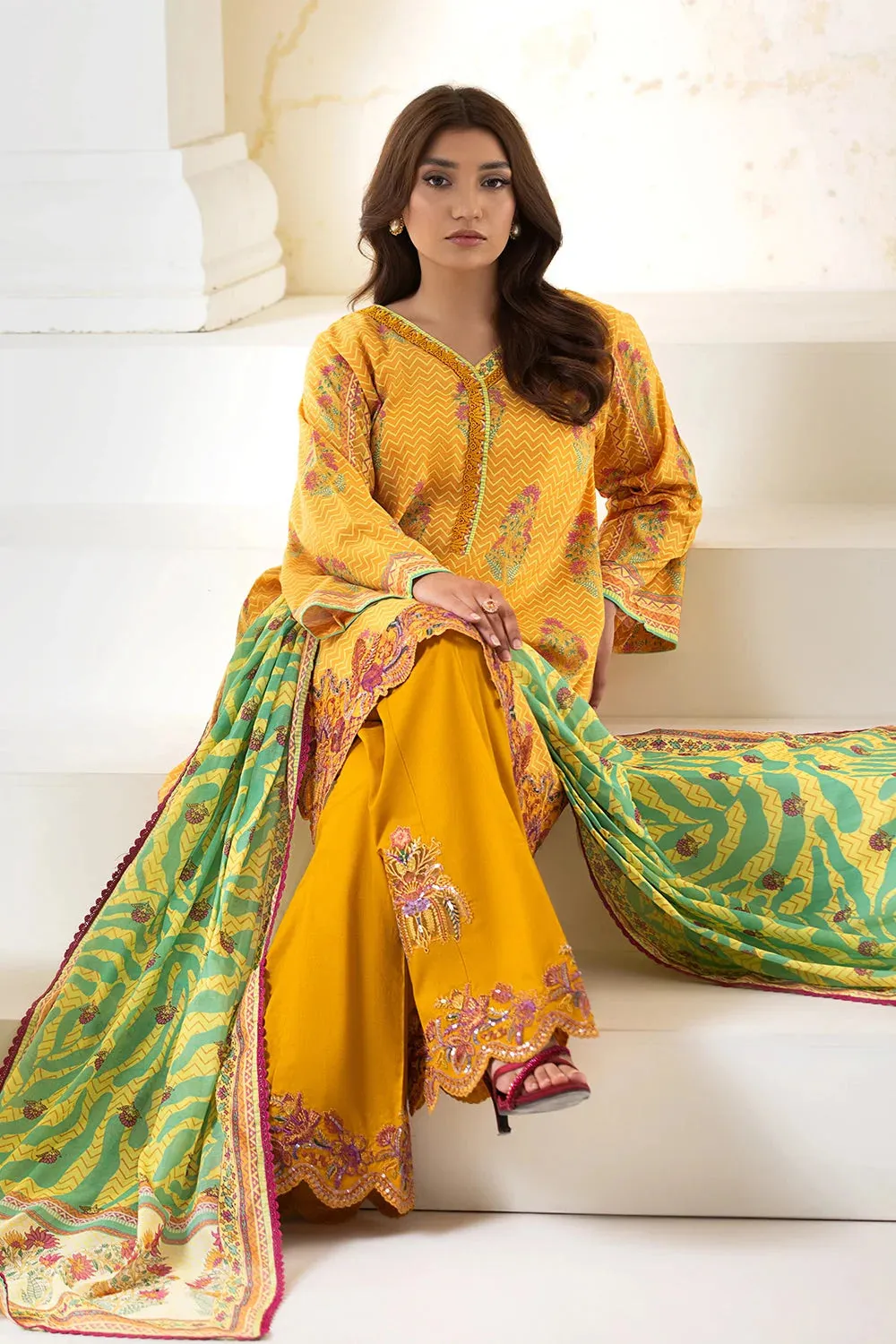 3PC Embroidered Unstitched Lawn Suit KL-2609