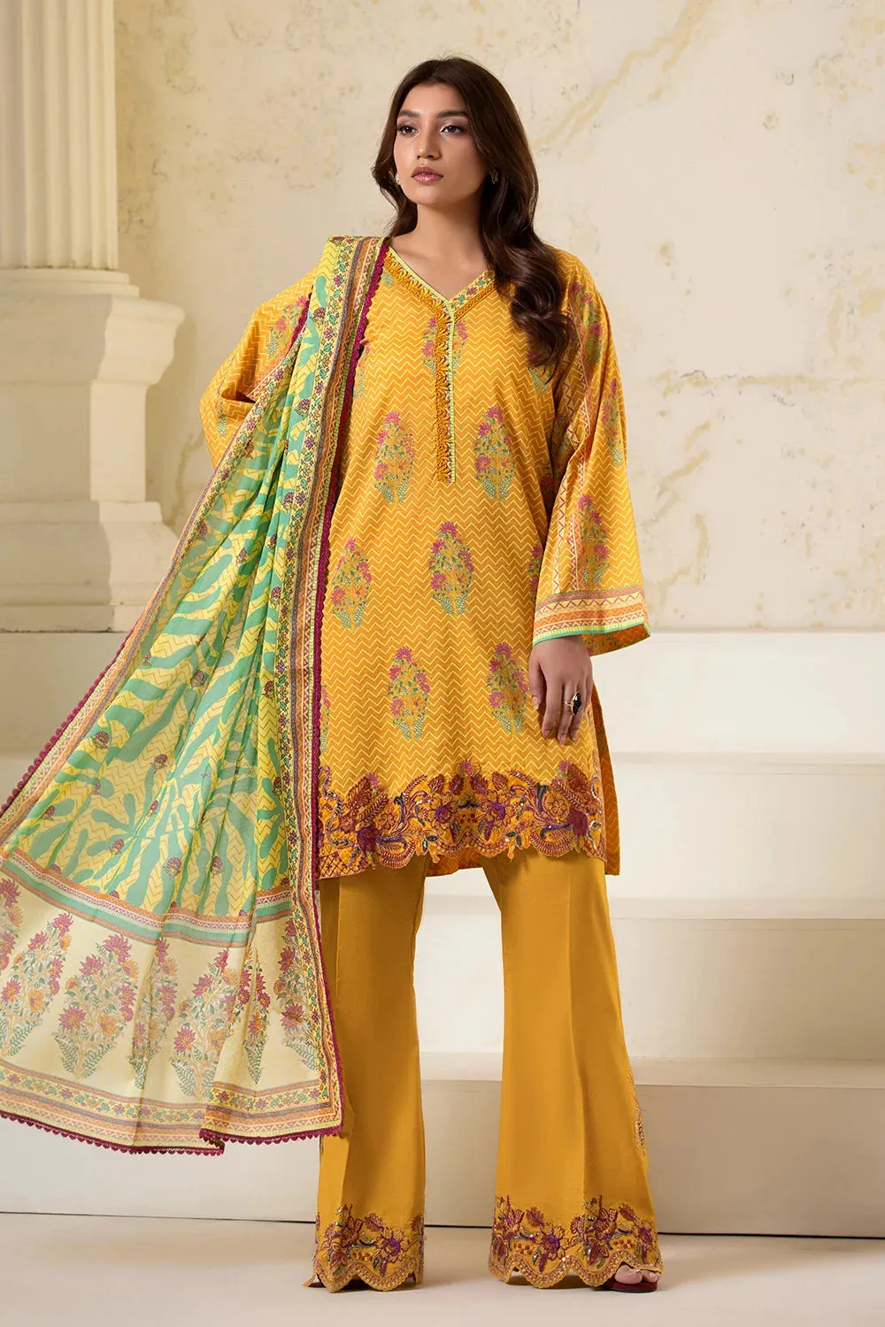 3PC Embroidered Unstitched Lawn Suit KL-2609