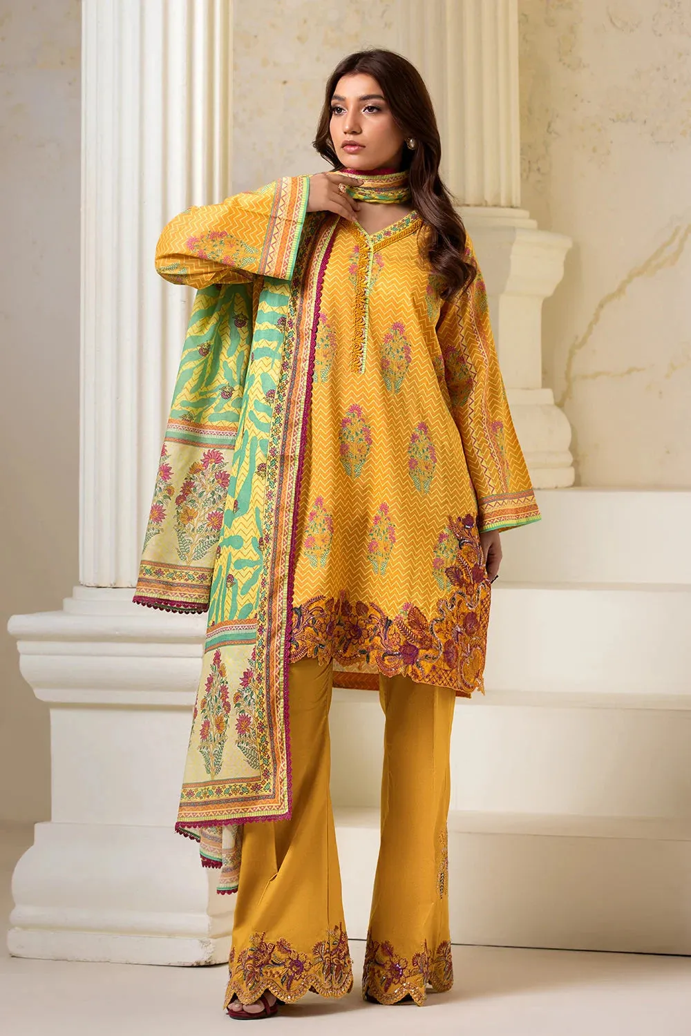 3PC Embroidered Unstitched Lawn Suit KL-2609