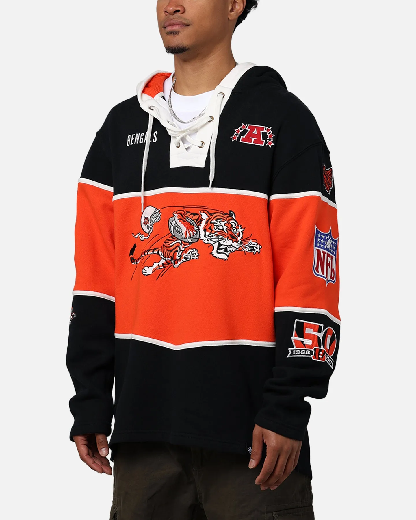 47 Brand Cincinnati Bengals NFL   Legacy Lacer Hoodie Jet Black