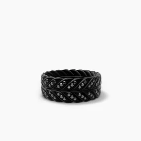 9MM CHEVRON PAVE BAND RING DI BLK TITAN