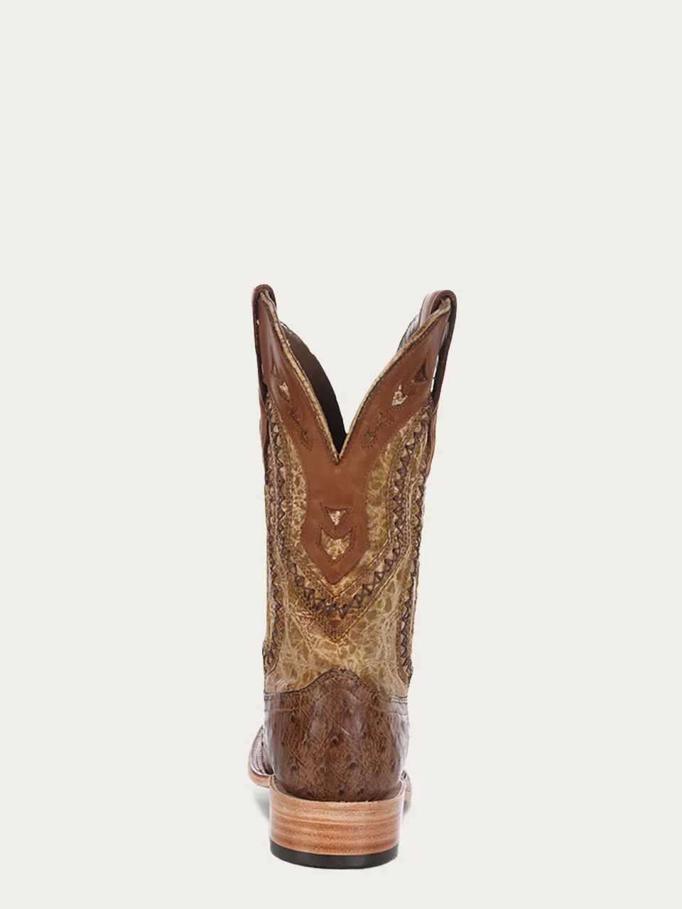 A4008 - MEN'S  BROWN EMBROIDERY WITH WOVEN DETAIL AND OVERLAY  FULL QUILL OSTRICH SQUARE TOE  COWBOY BOOT