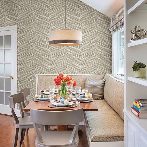 Aldie Beige Chevron Weave Wallpaper  | Brewster Wallcovering