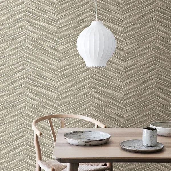 Aldie Beige Chevron Weave Wallpaper  | Brewster Wallcovering