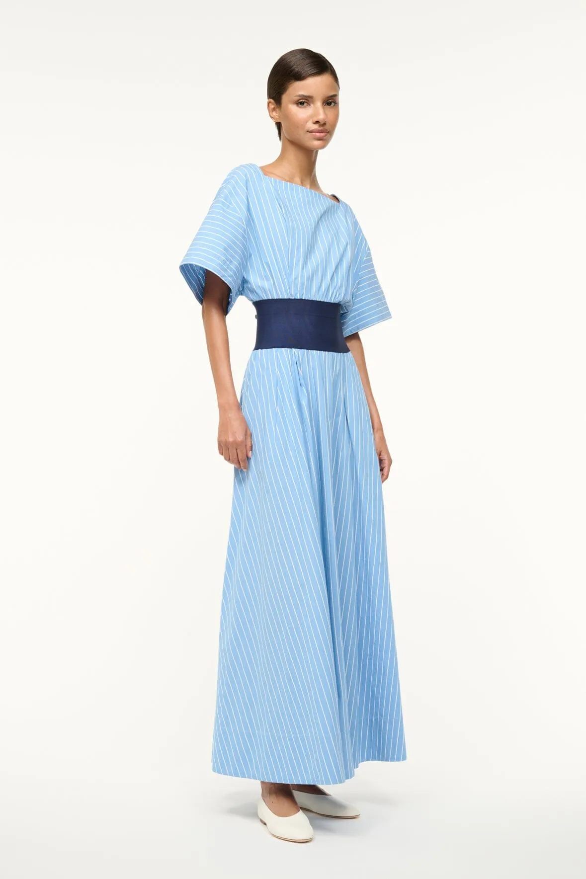 AMY DRESS | AZURE PINSTRIPE