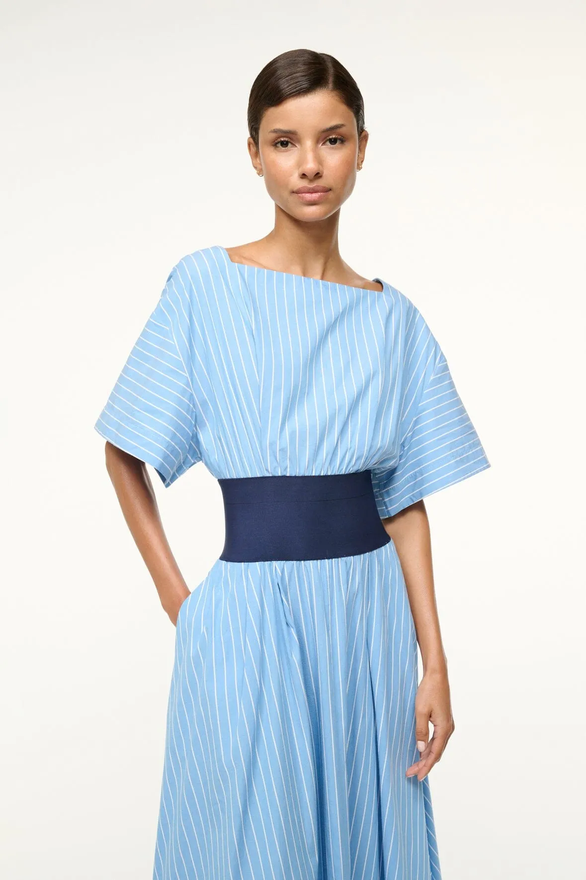 AMY DRESS | AZURE PINSTRIPE