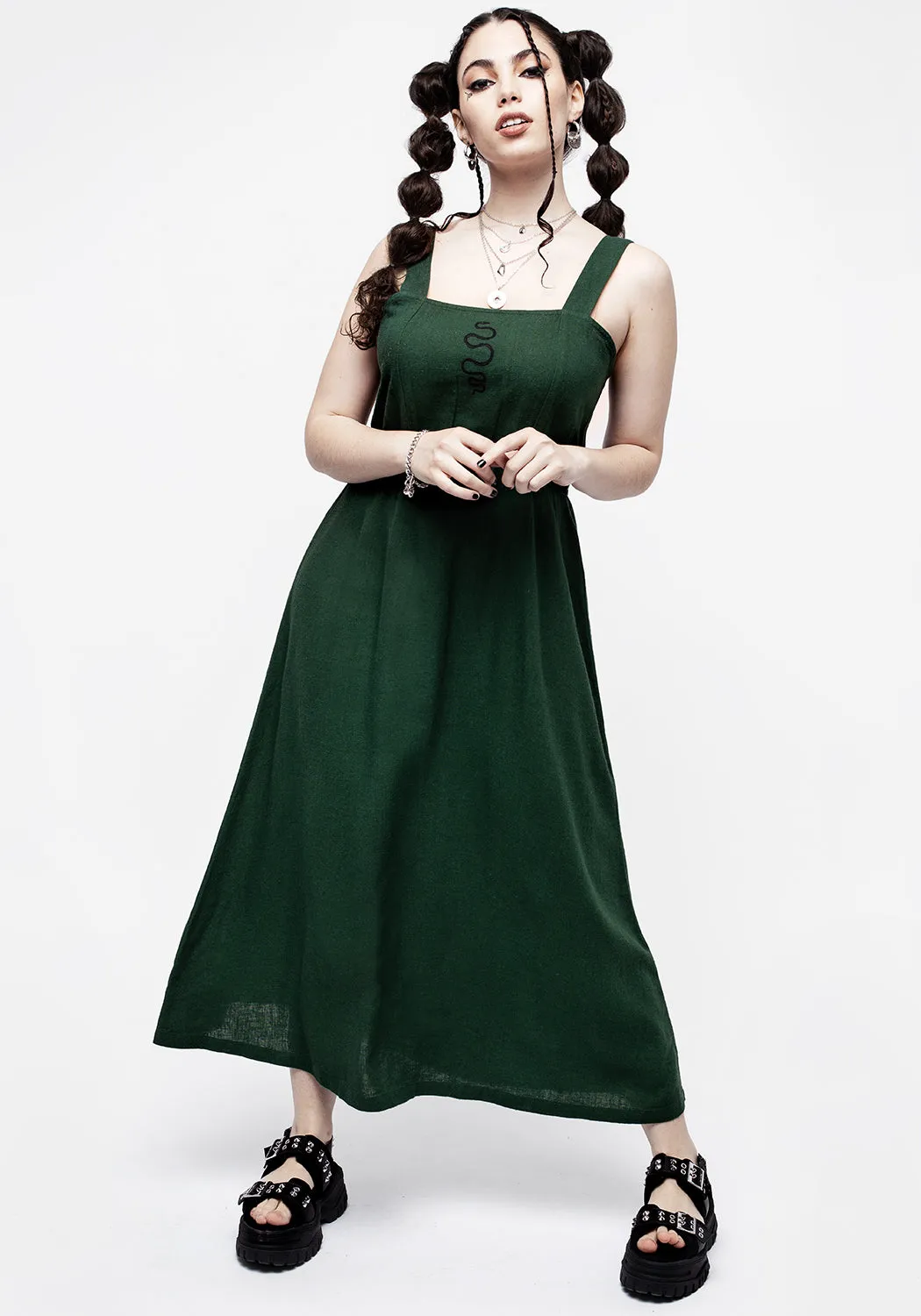 Basilisk Green Linen Blend Midaxi Dress