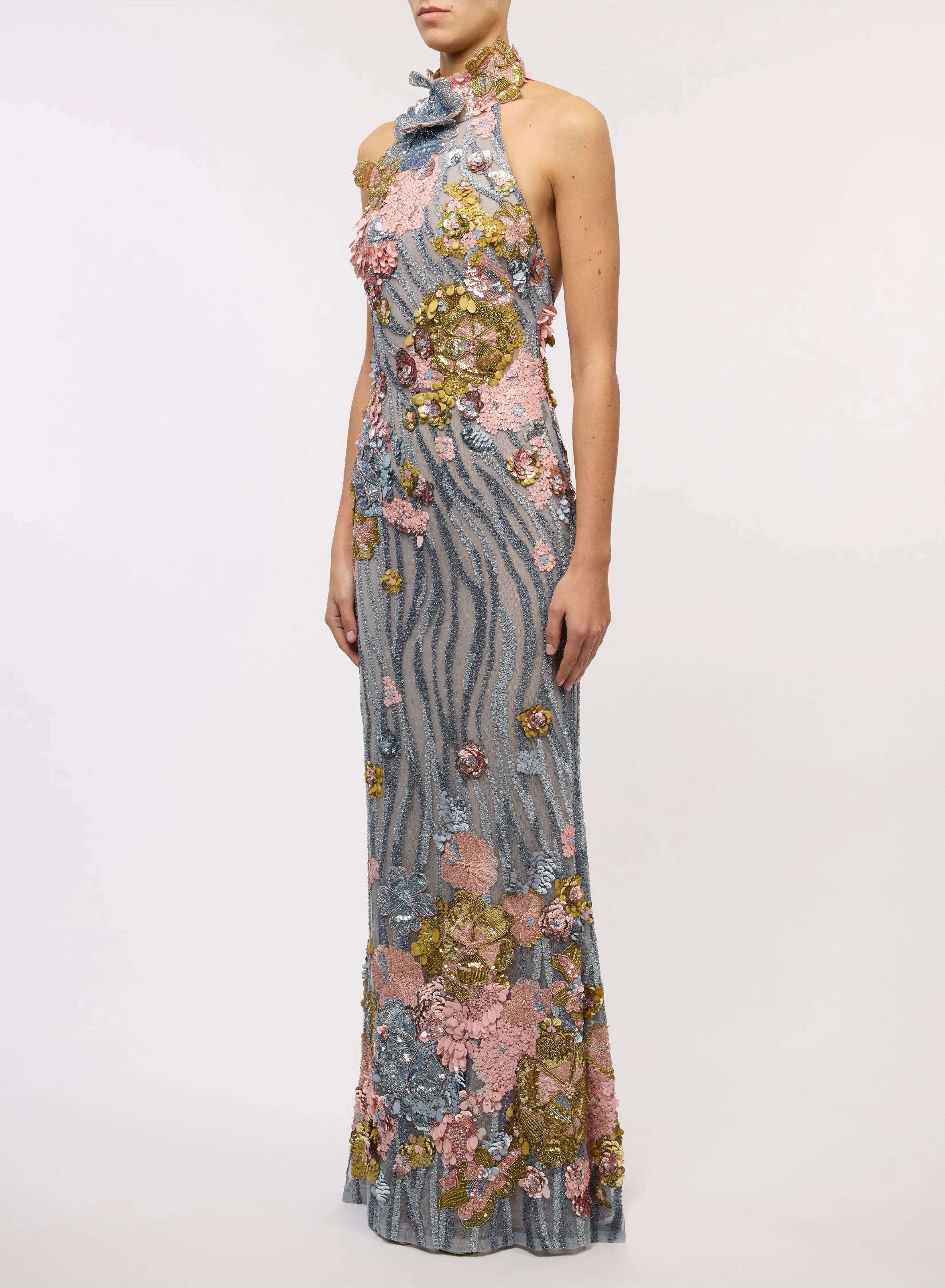 Bead Embroidered Long Dress