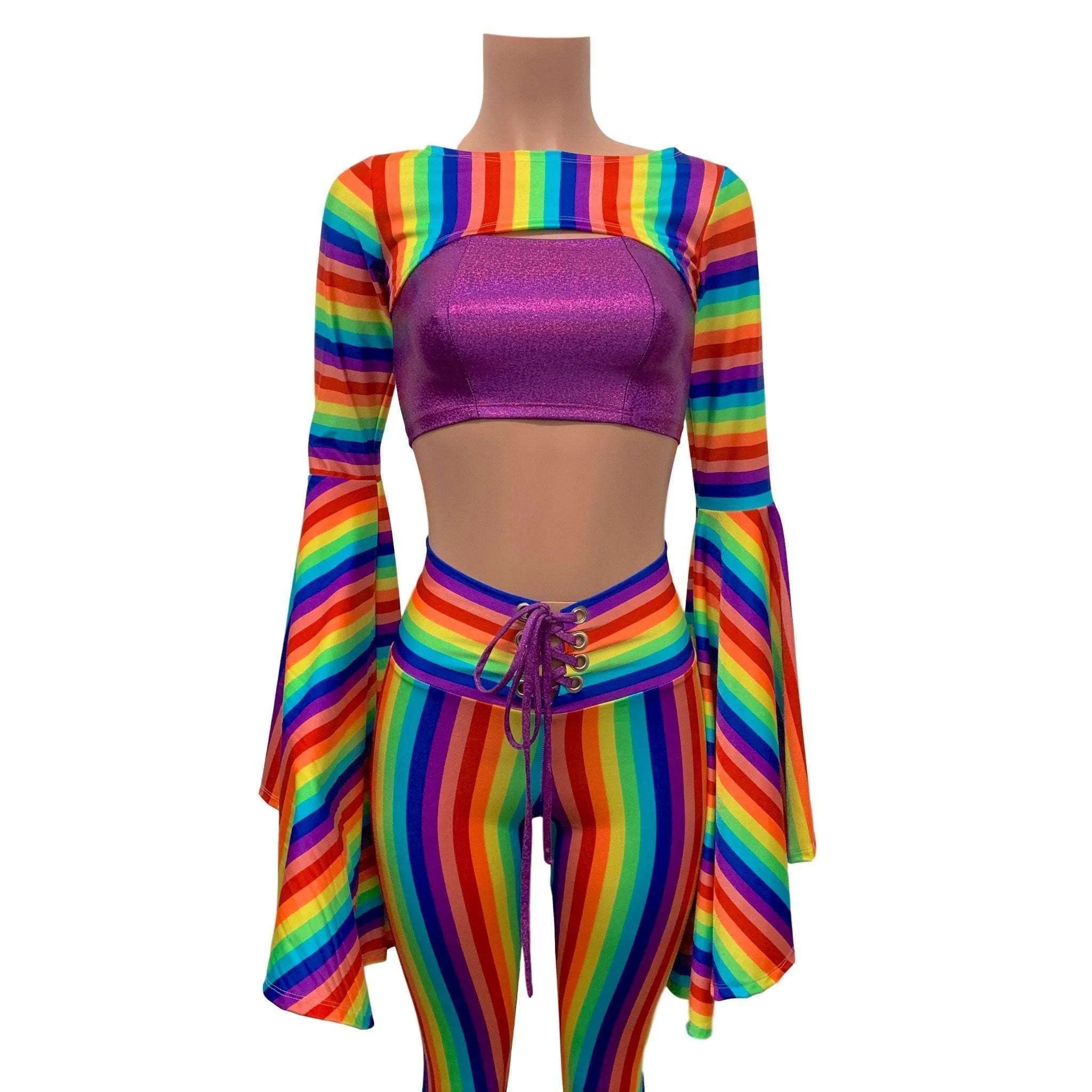 Bell Sleeve Bolero Top - Rainbow Stripe