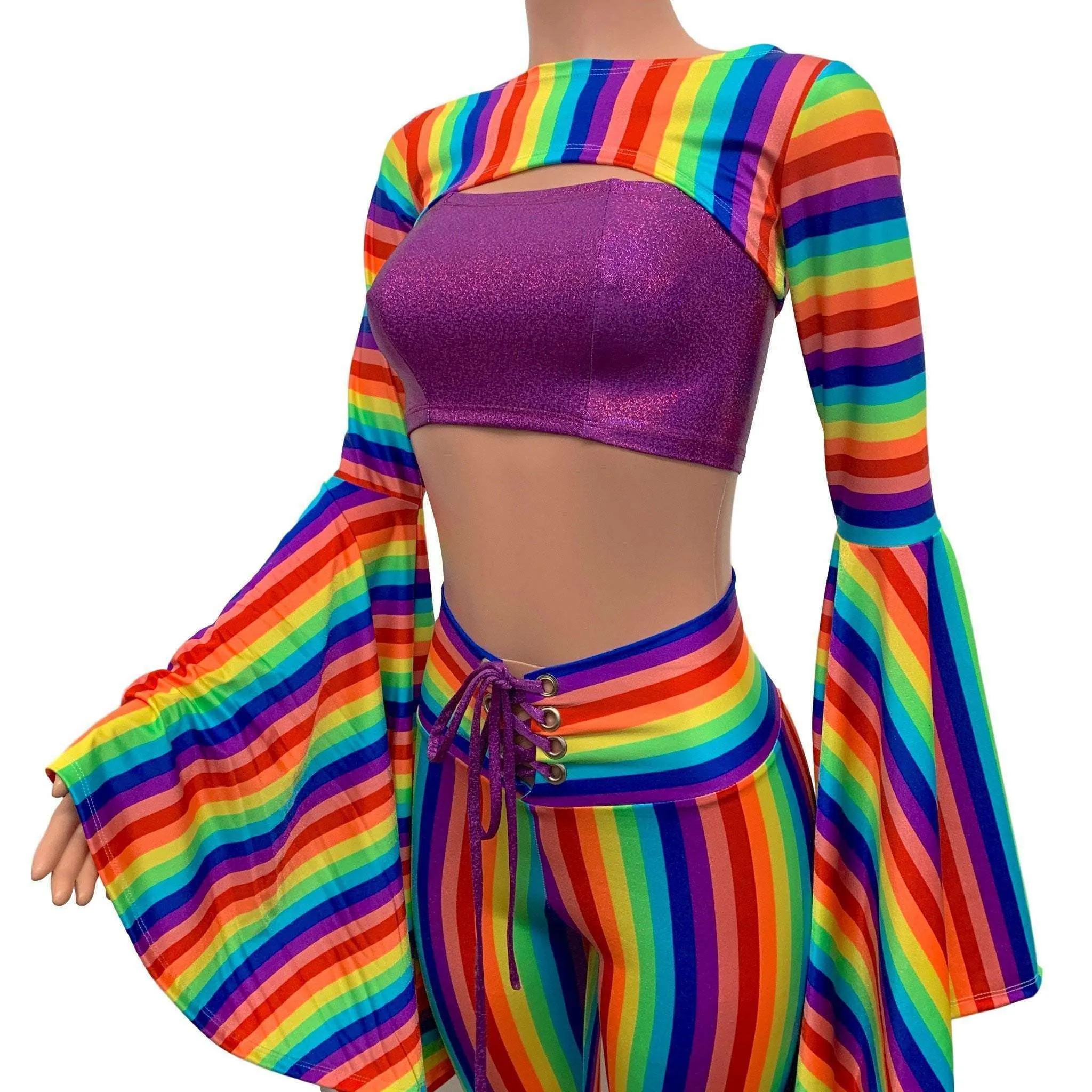 Bell Sleeve Bolero Top - Rainbow Stripe