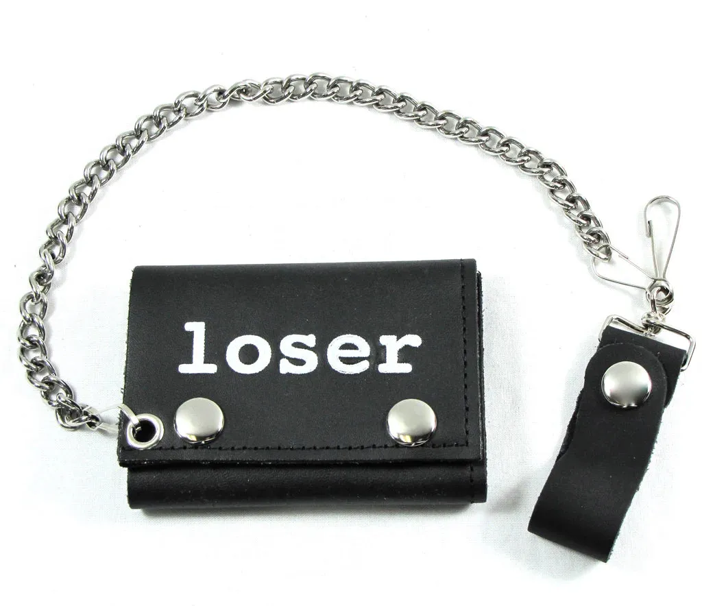 Black Leather Tri-Fold Wallet w/ Loser Text