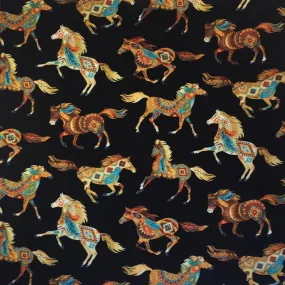 Black Painted Horses Western Cotton Bandana