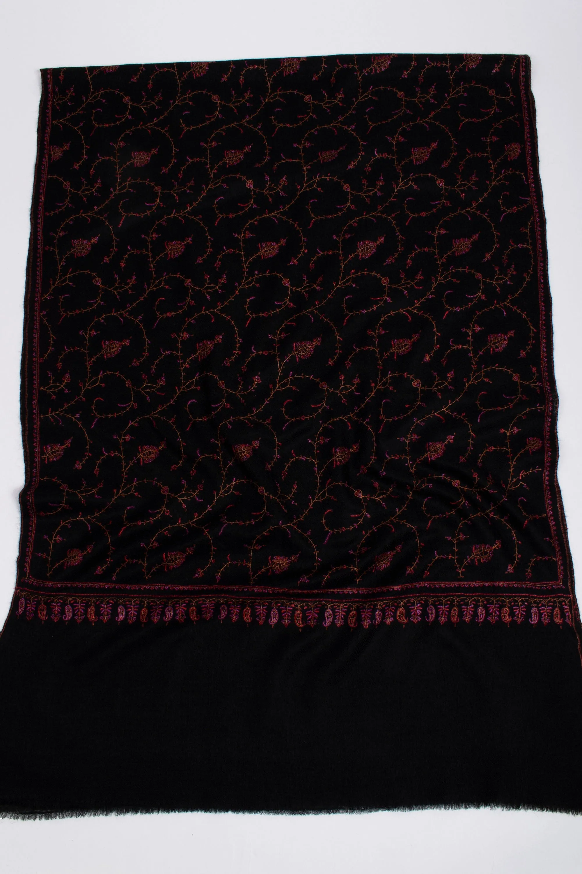 Black Scarves, Super Soft Pashminas, Needlework Embroideries, Kashmiri Shawls, Goat Scarf, 28x80" - TAWHITI