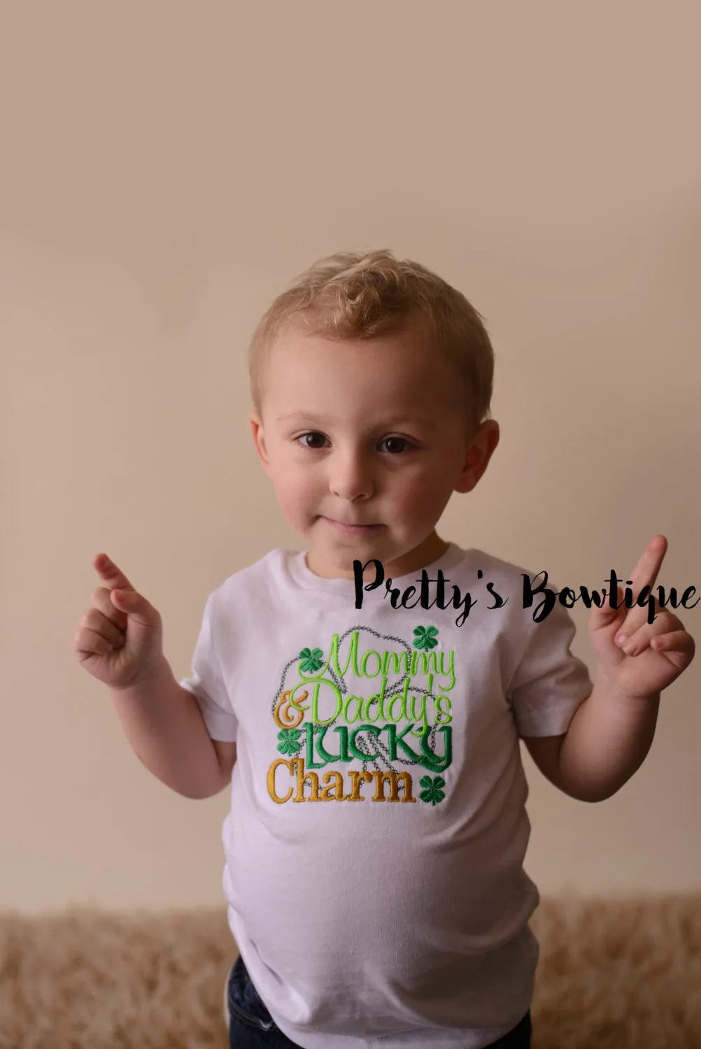 Boys St. Patrick's Day Shirt -- Mommy & Daddys Lucky Charm bodysuit or t shirt with legwarmers shown as arm warmers - St. Patricks Day shirt