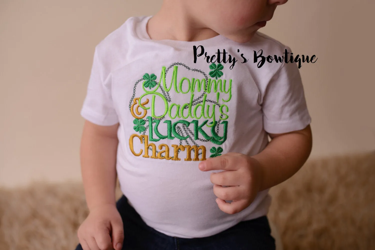 Boys St. Patrick's Day Shirt -- Mommy & Daddys Lucky Charm bodysuit or t shirt with legwarmers shown as arm warmers - St. Patricks Day shirt