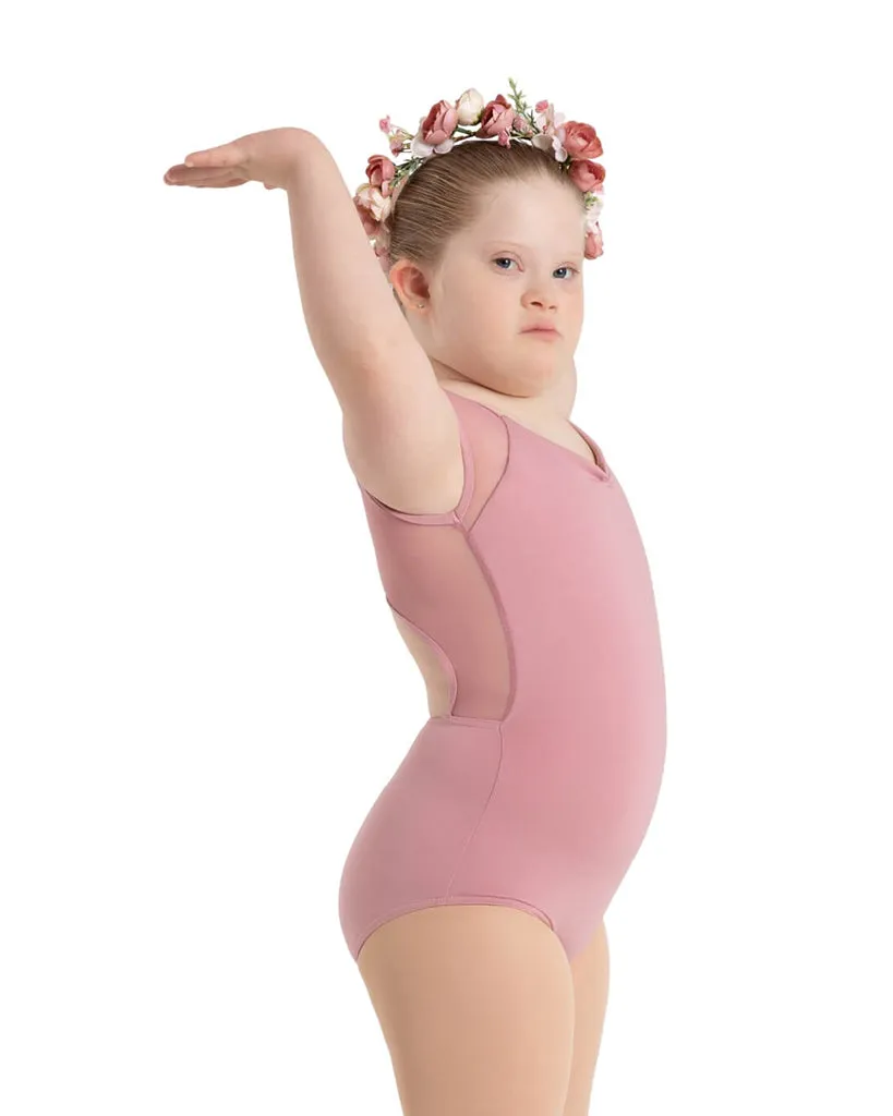 Capezio Daisy Pinch Front Ruched Mesh Open Back Cap Sleeve Leotard - 12089C Girls