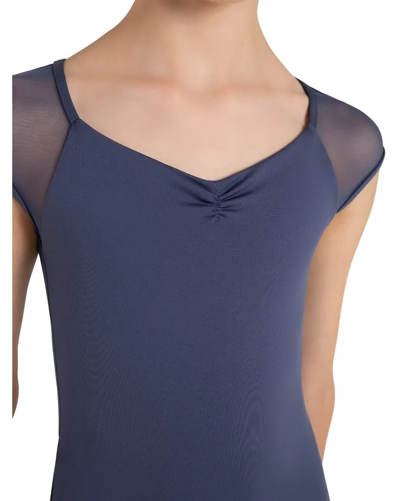 Capezio Daisy Pinch Front Ruched Mesh Open Back Cap Sleeve Leotard - 12089C Girls