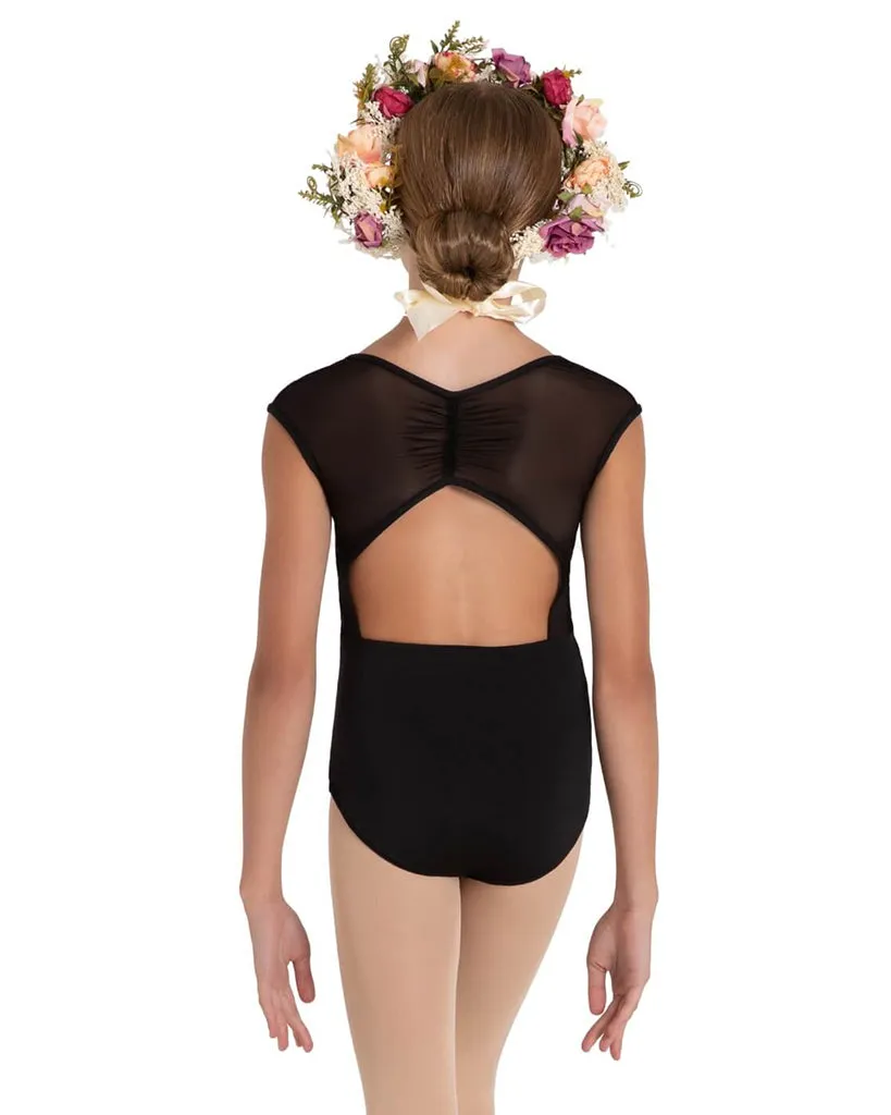 Capezio Daisy Pinch Front Ruched Mesh Open Back Cap Sleeve Leotard - 12089C Girls