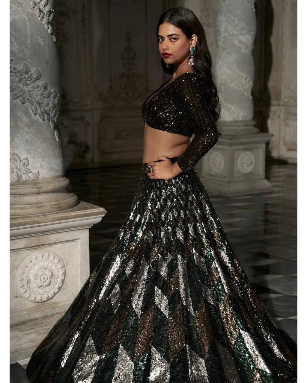 Chevron Sequin Lehenga Set