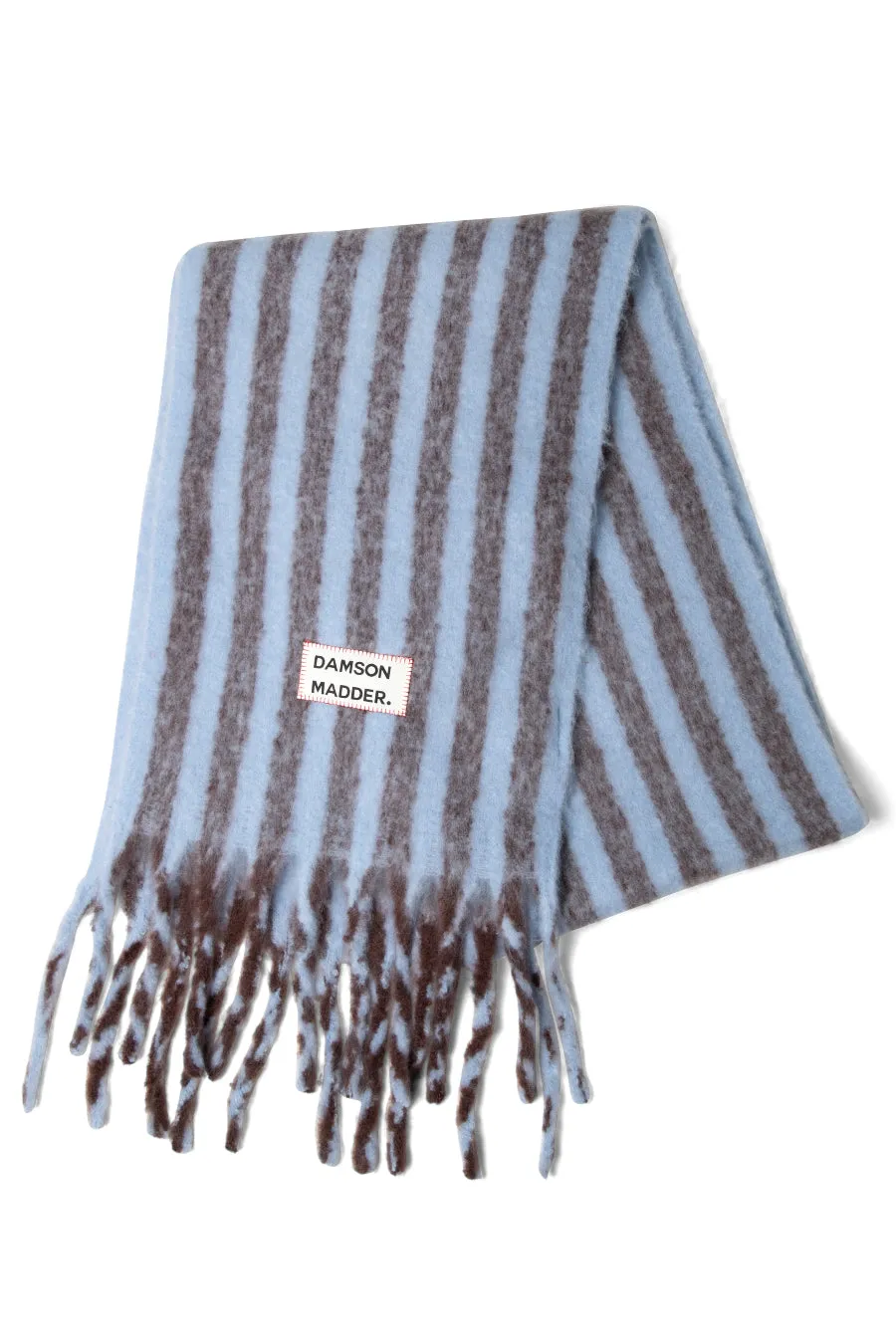 chocolate & baby blue fluffy stripe scarf