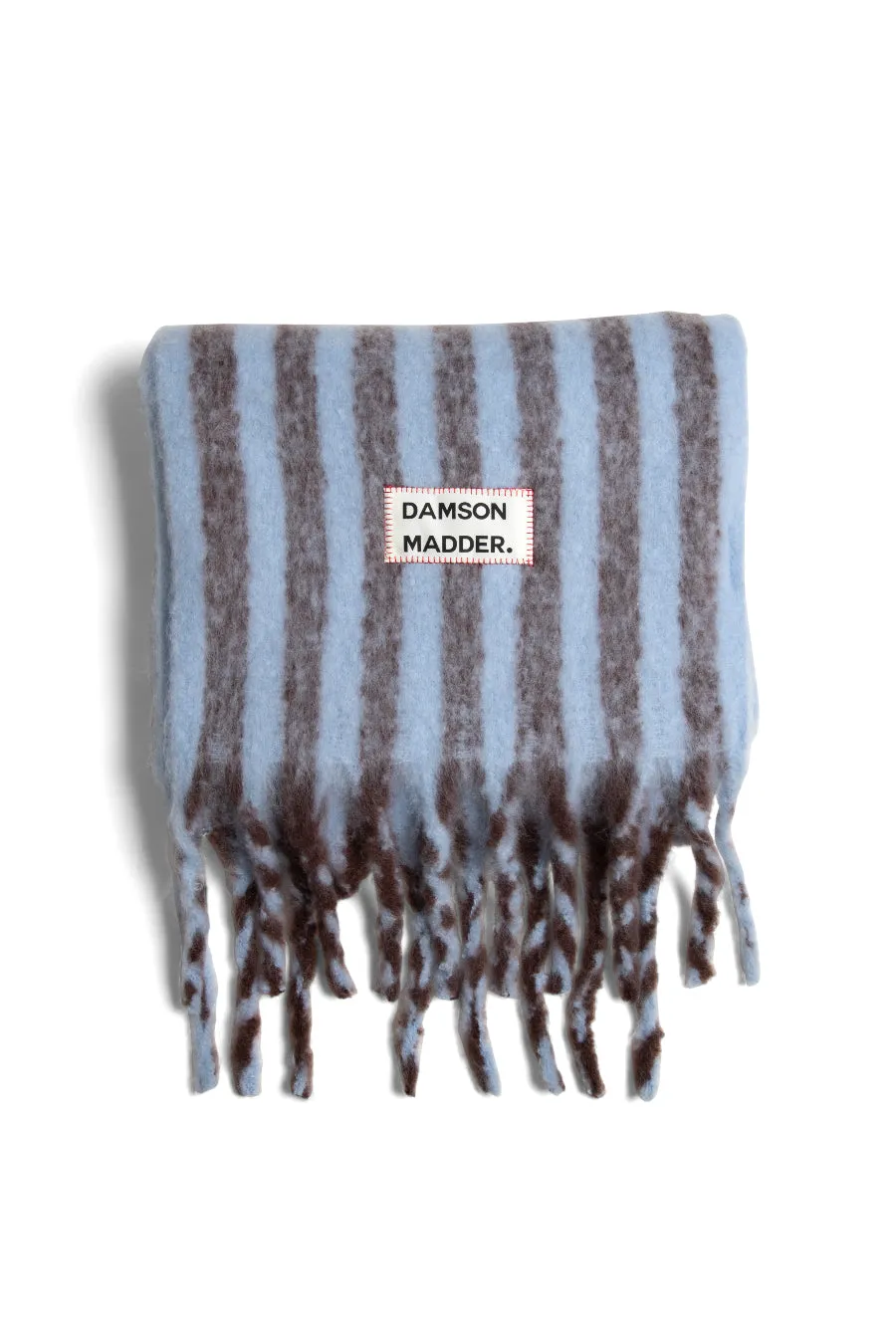 chocolate & baby blue fluffy stripe scarf