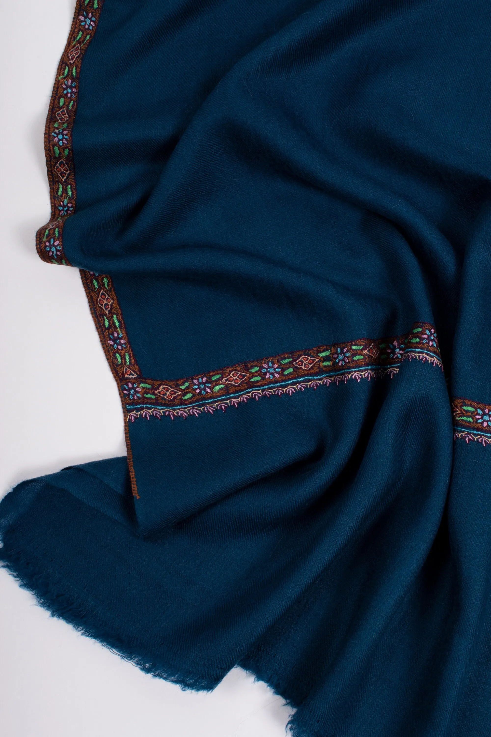 Christmas Gifts, Dark Cerulean Kashmir Shawl, Pashmina Scarf, Sozni Wrap, Super Soft, Handmade, Embroidered Neck Scarves, 28x80" - MASSY