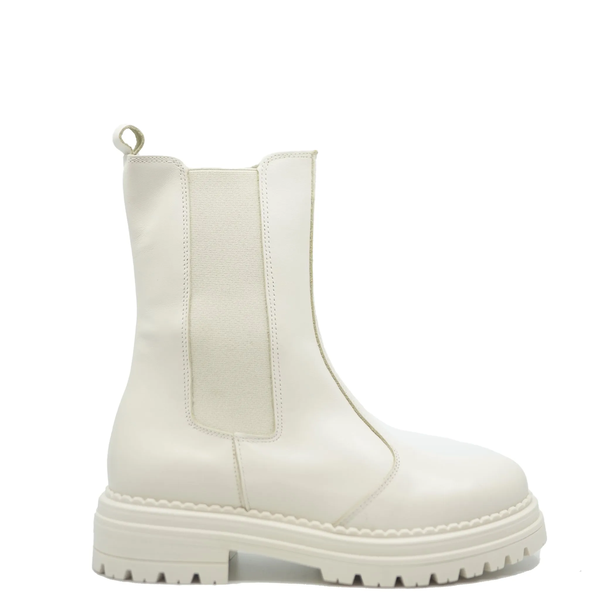 Confetti White Monochrome Leather Elastic Boot