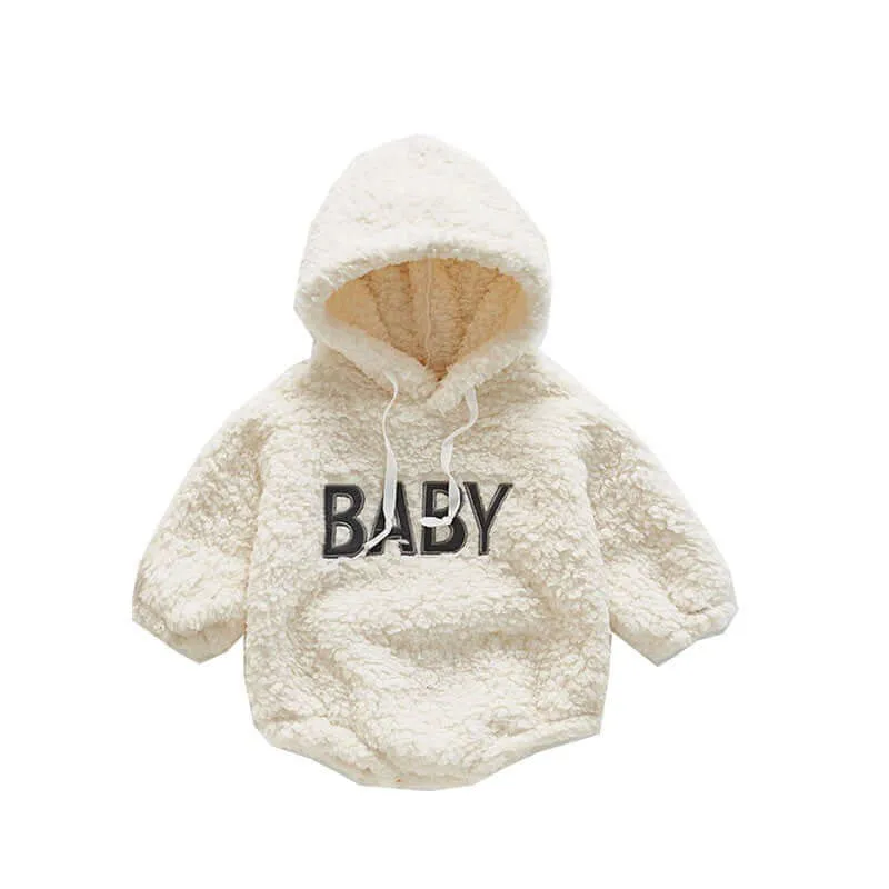 Cotton Hooded Baby Long Sleeve Thick Top with BABY Lettering