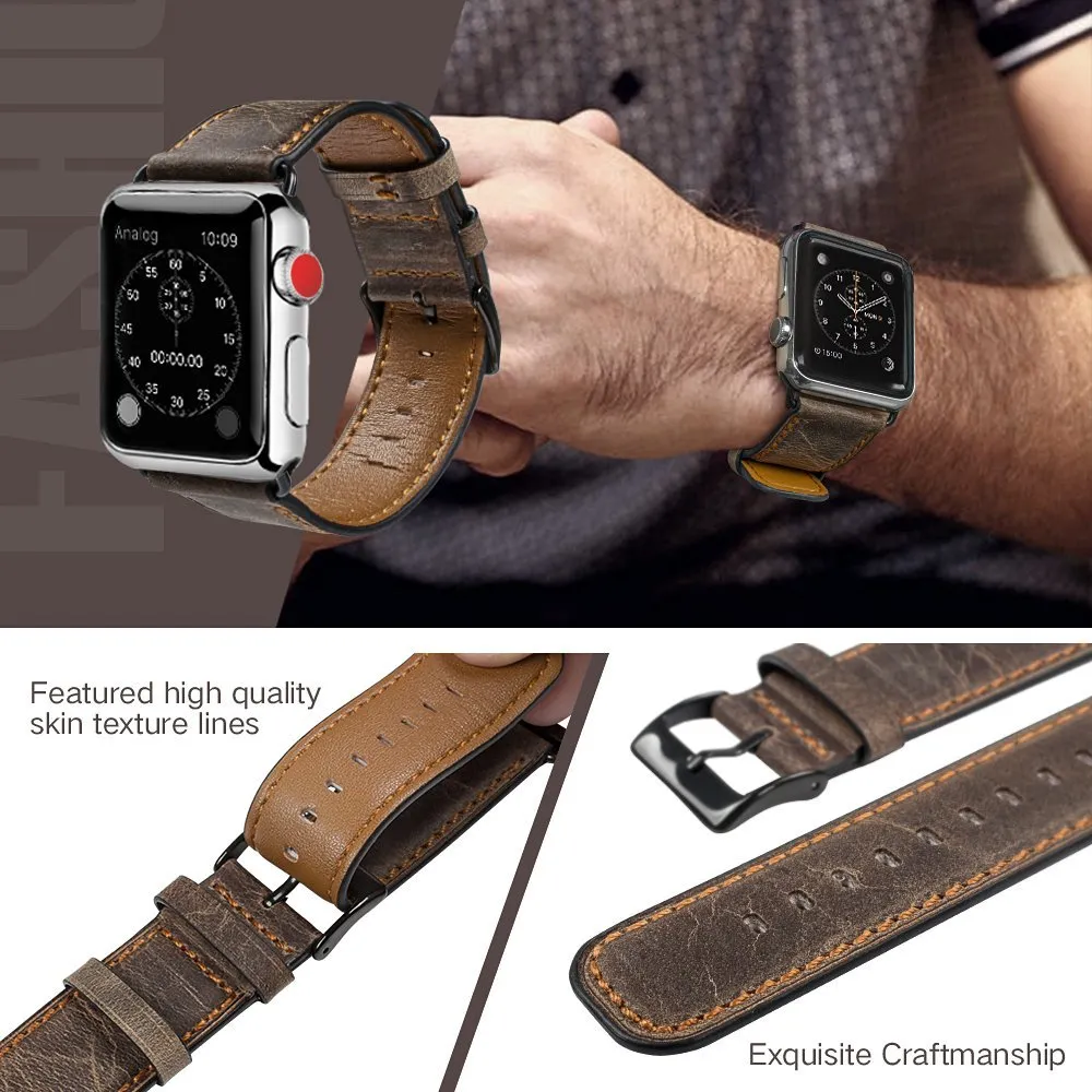 Distressed premium leather watch strap for Apple Watch