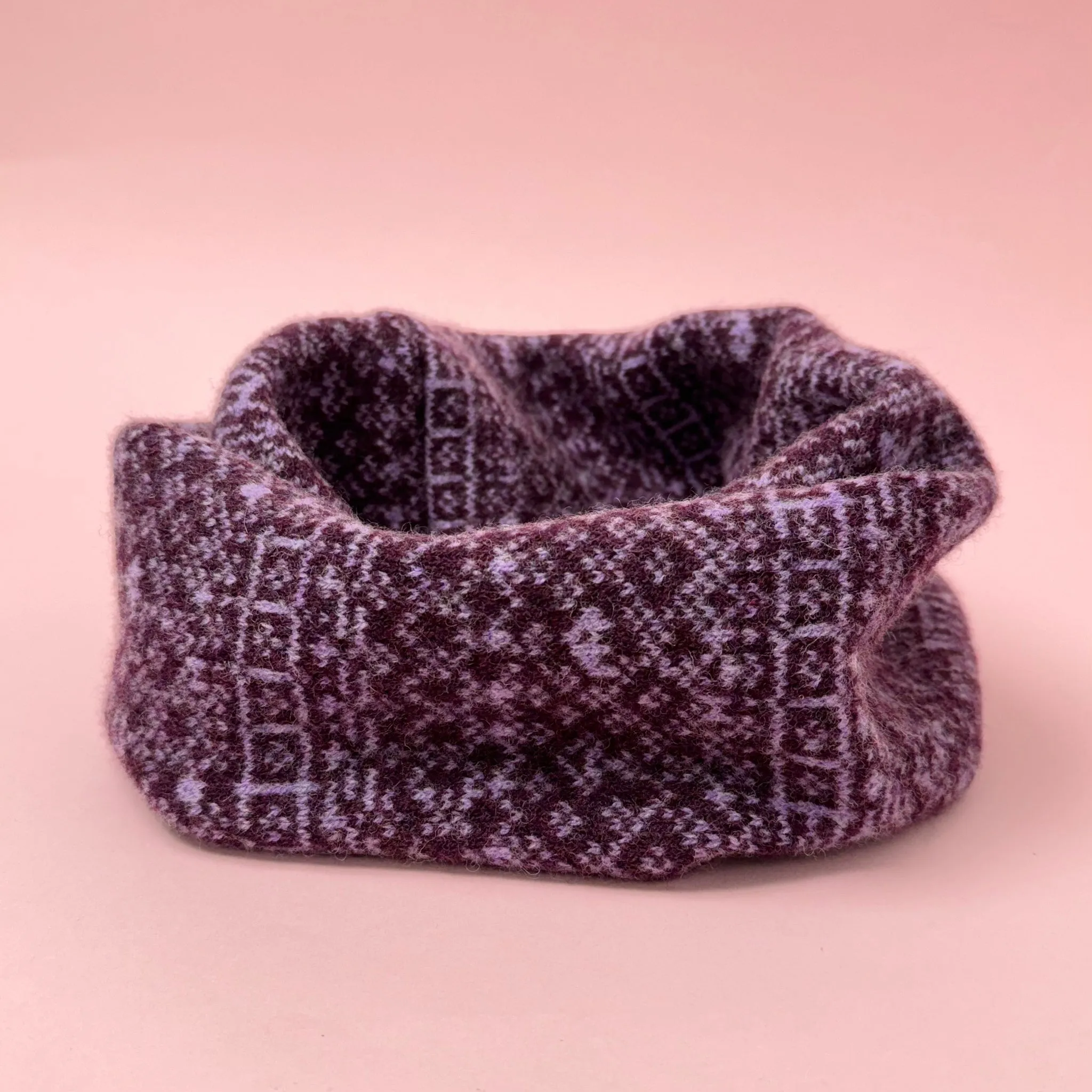 Fair Isle Snood. Purple and pale pink