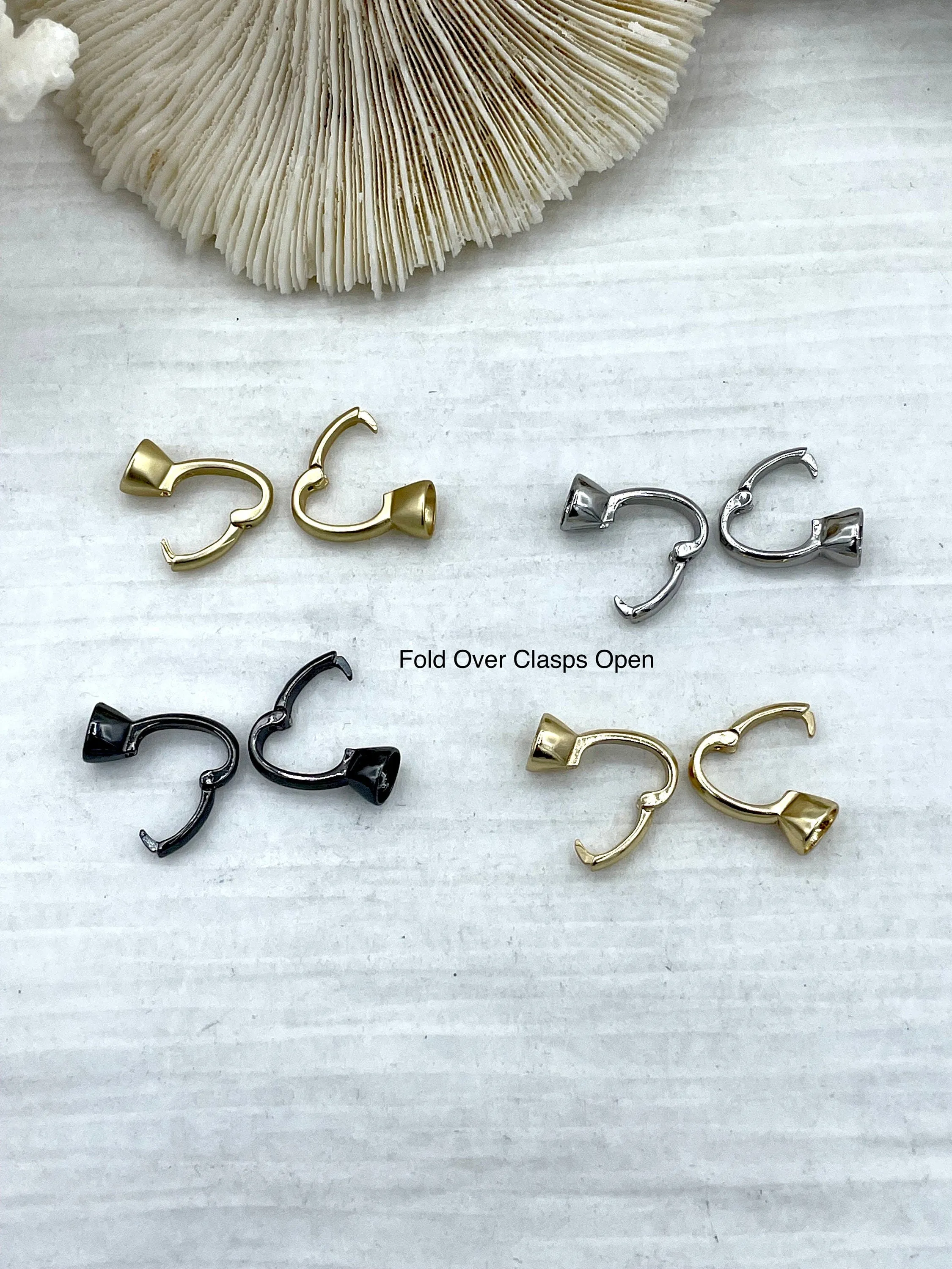 Fold Over Clasps with Tie Bar End Caps. Double Fold Over Clasp, Jewelry Clasps, Cord End Caps, Plated Brass Clasps, 4 finishes. Fast Ship