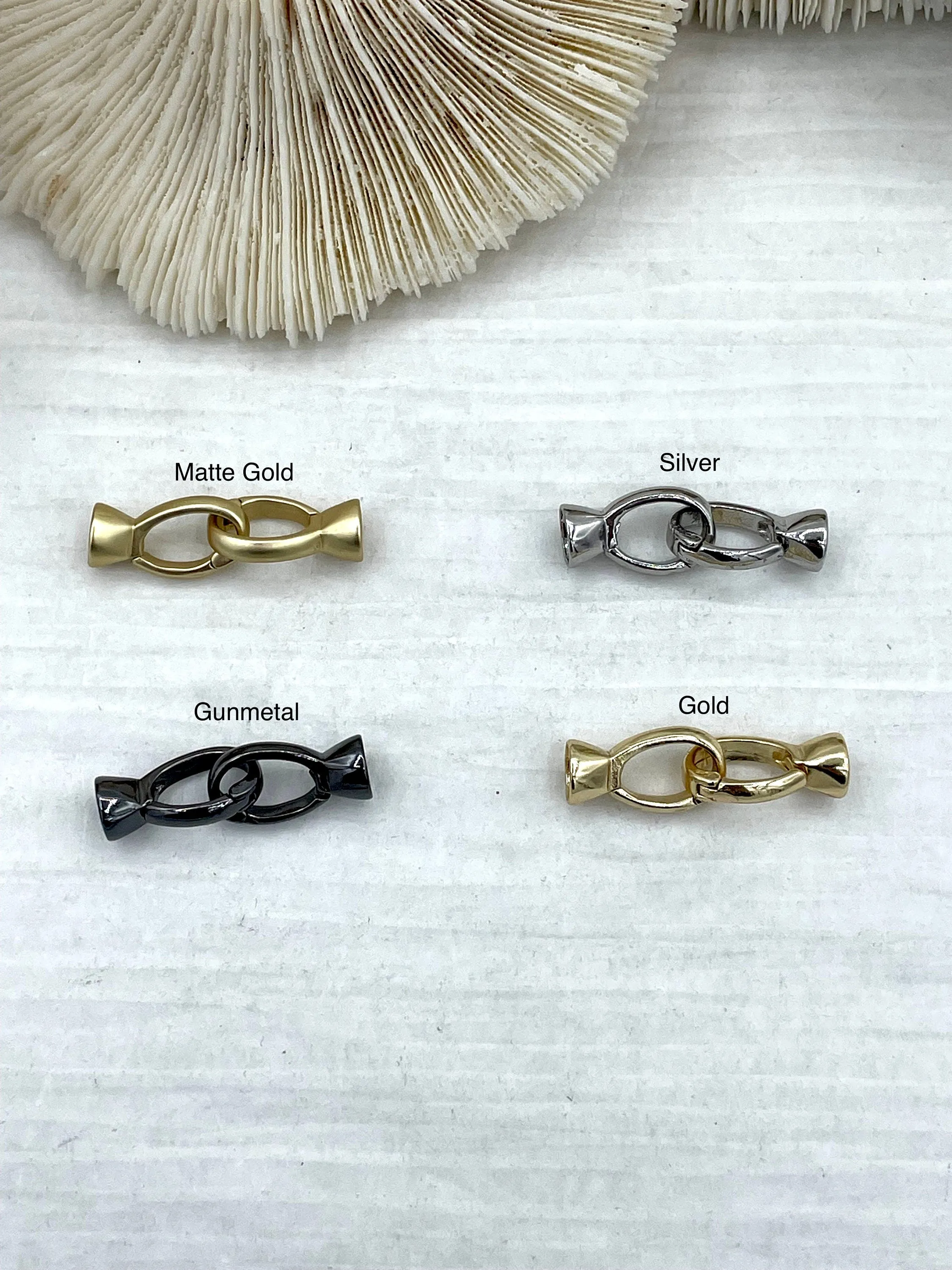 Fold Over Clasps with Tie Bar End Caps. Double Fold Over Clasp, Jewelry Clasps, Cord End Caps, Plated Brass Clasps, 4 finishes. Fast Ship