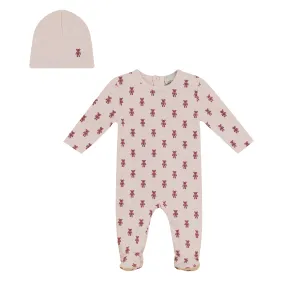 footie bear print with hat - primrose