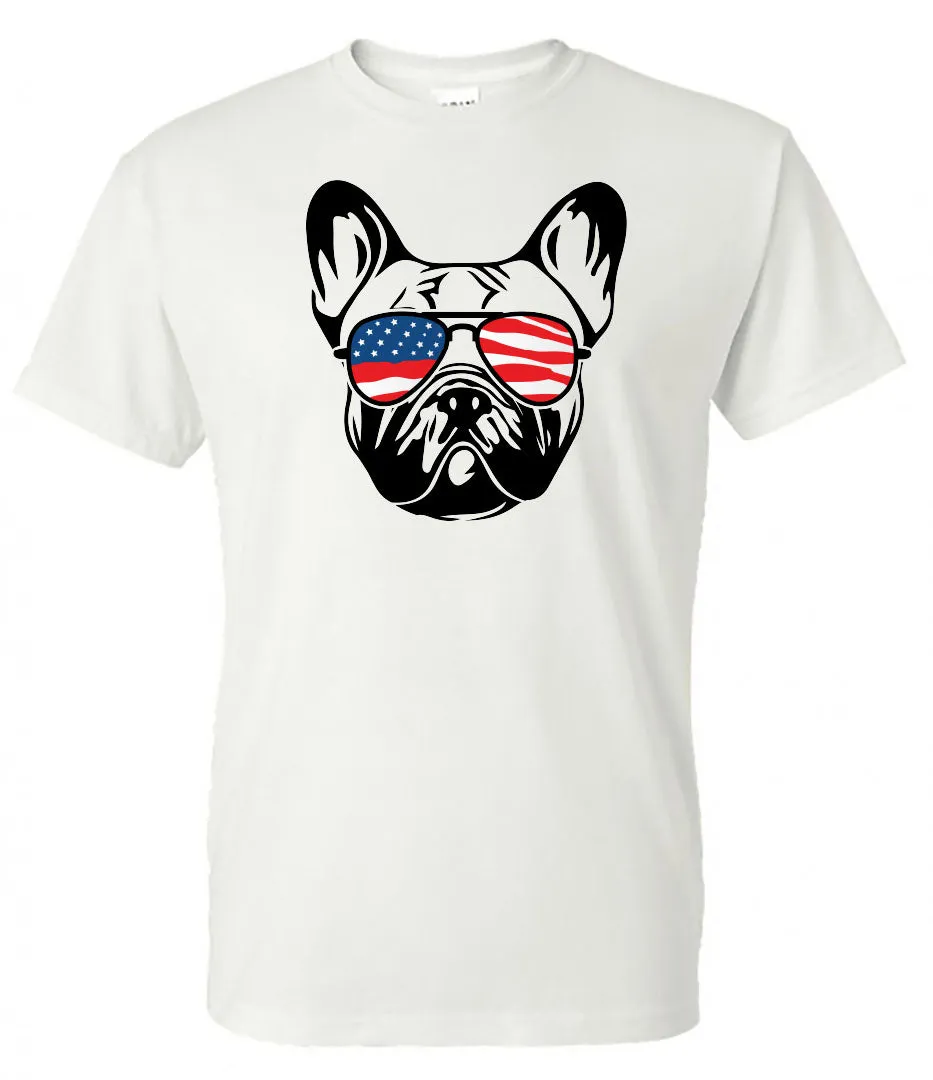 French Bulldog with Flag Bandana & Glasses Tee