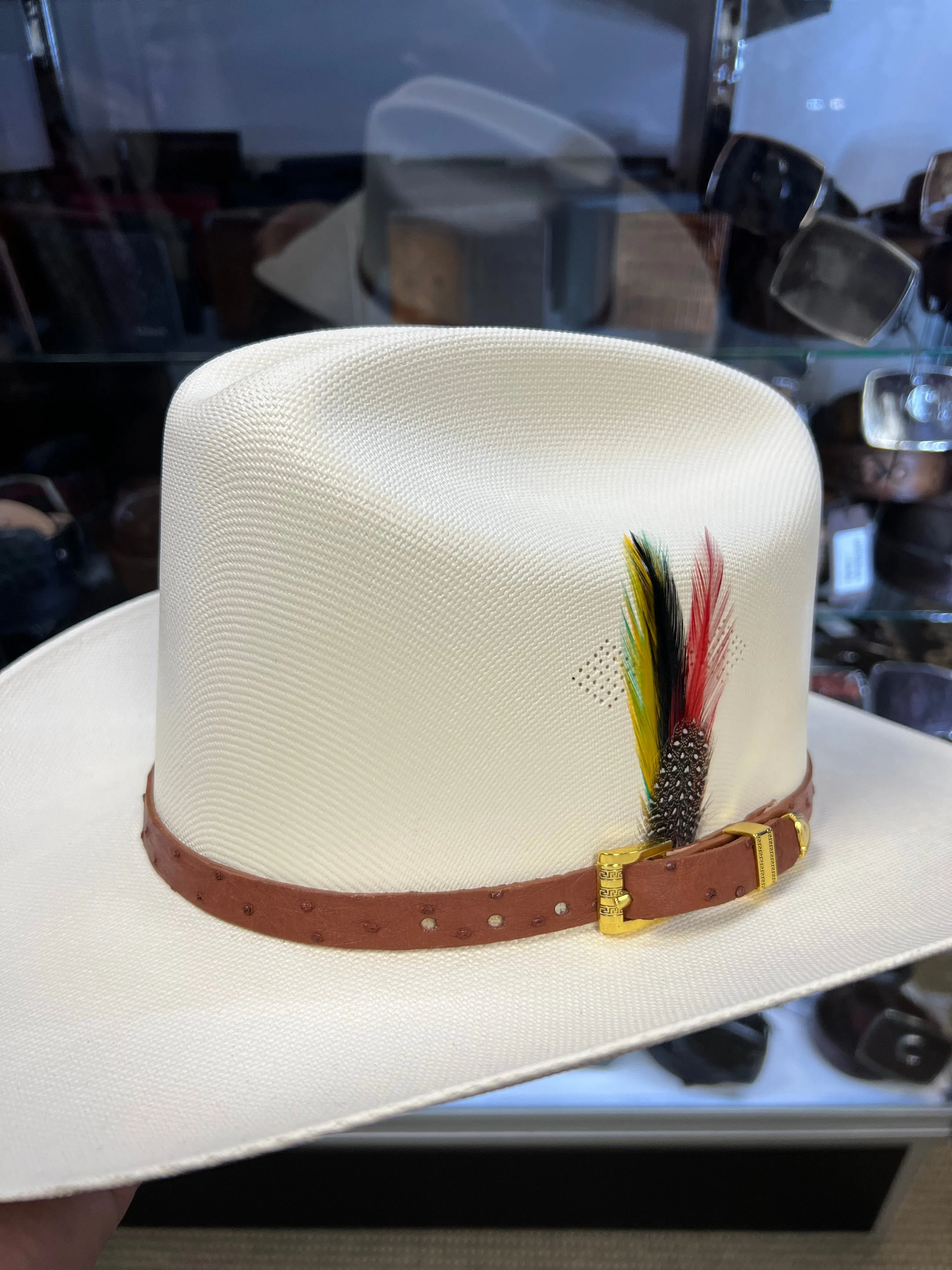 Genuine Cognac Ostrich Leather Hat Band