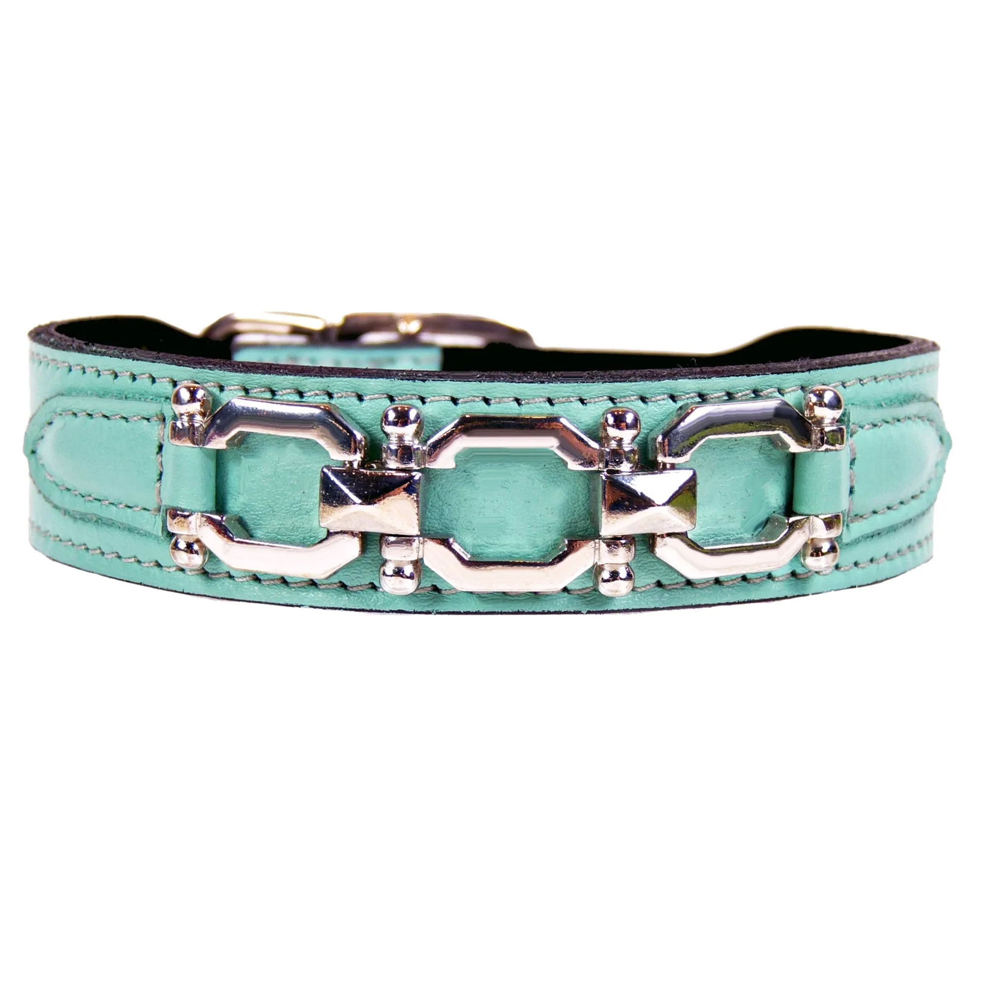 Georgia Rose Dog Collar in Turquoise & Nickel