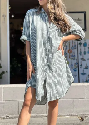 Green Striped Shirt Dress