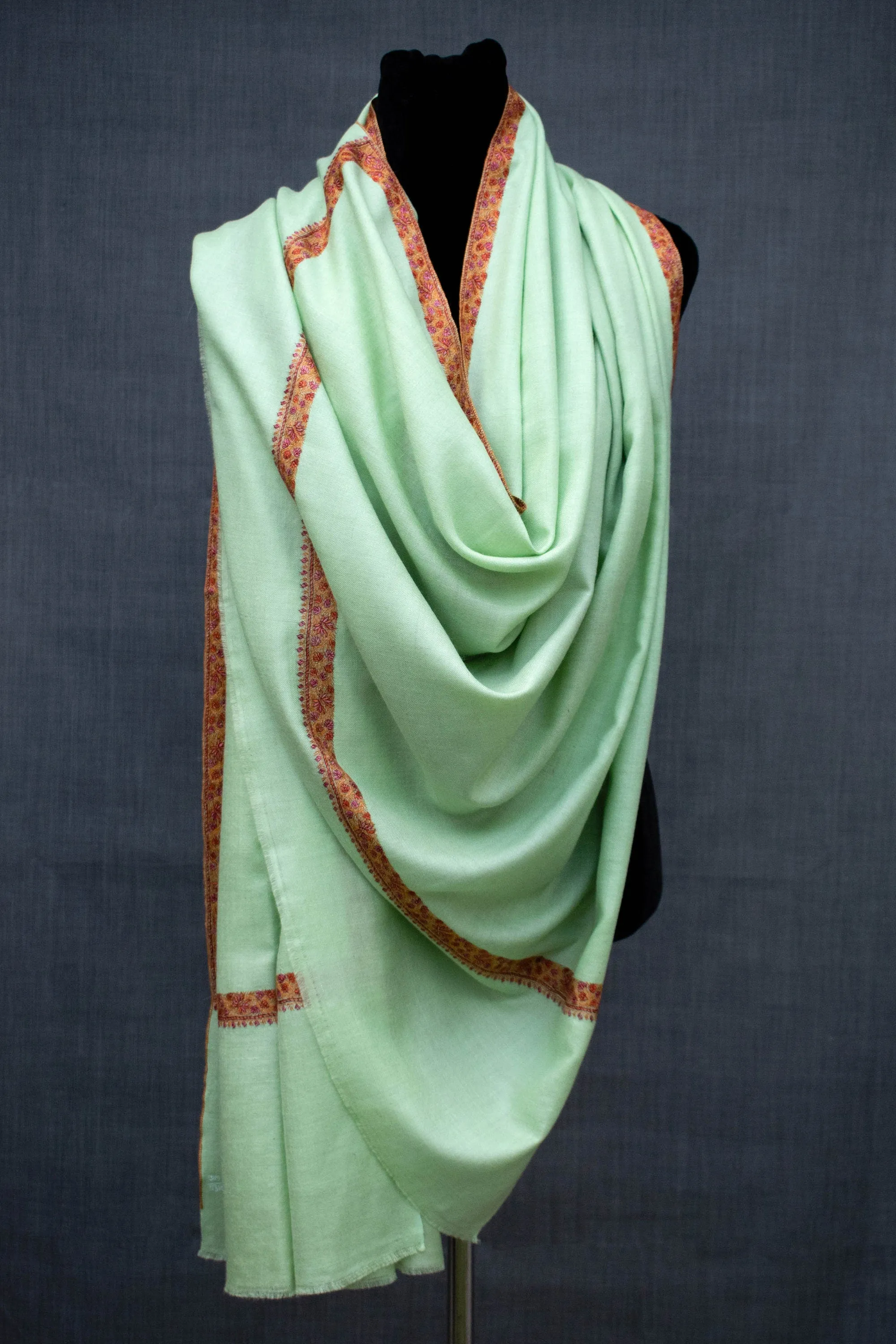 Hashia Pashmina Shawl, Pure Cashmere, Hand Embroidered, Made in Kashmir, 40x80"