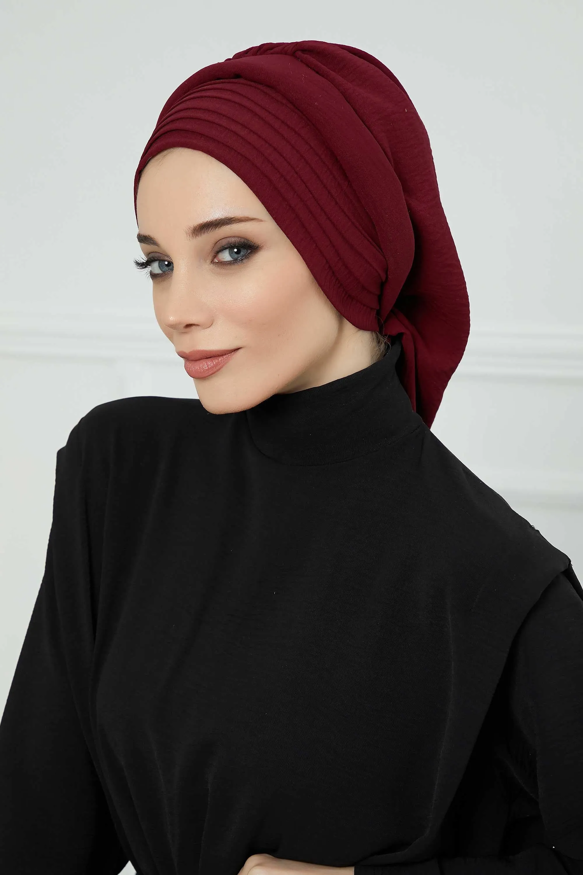 Instant Turban Hijab Pleated Lightweight Aerobin Scarf Head Turbans For Women Headwear Stylish Elegant Design Hear Wrap,HT-108A