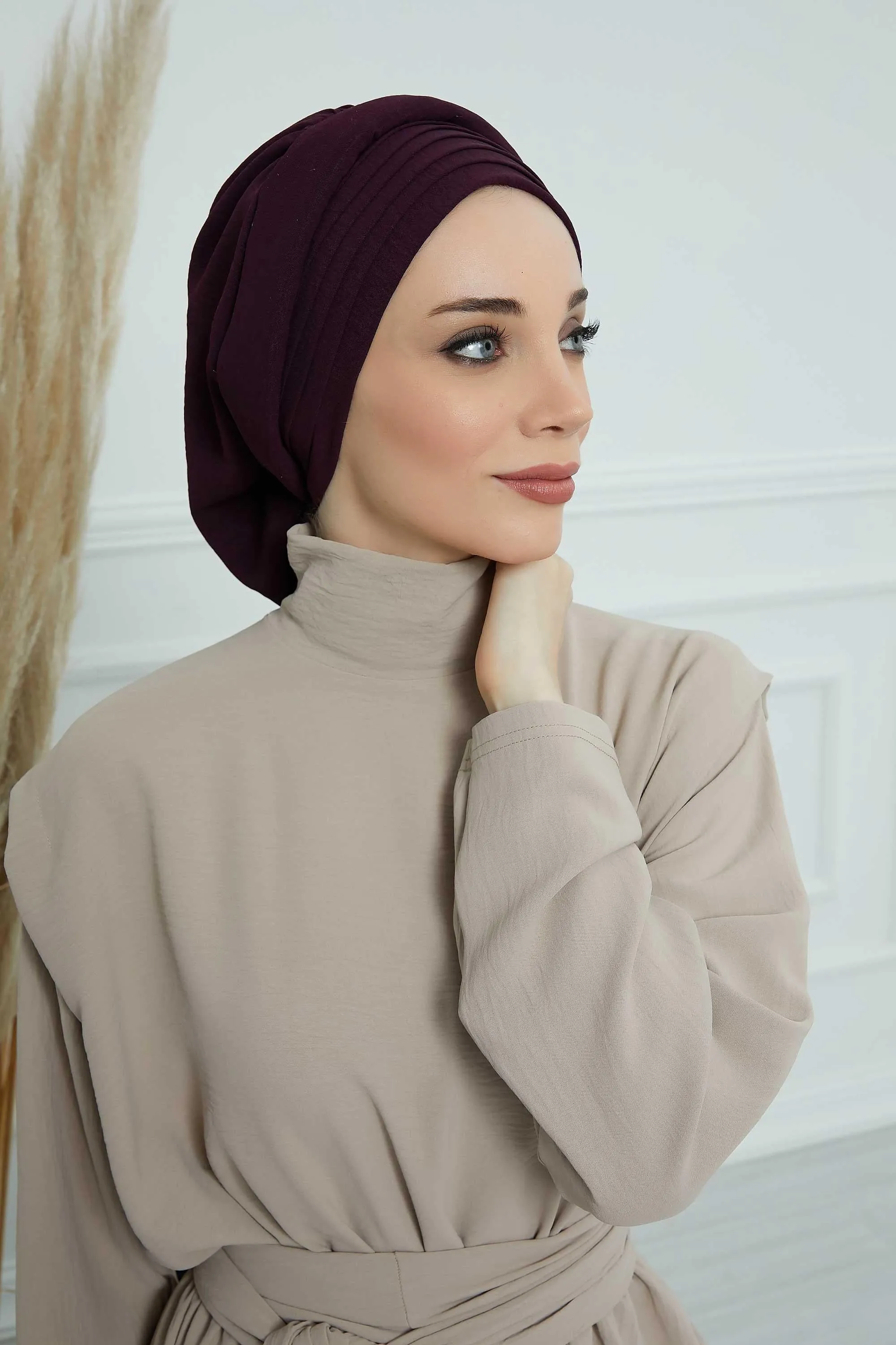 Instant Turban Hijab Pleated Lightweight Aerobin Scarf Head Turbans For Women Headwear Stylish Elegant Design Hear Wrap,HT-108A