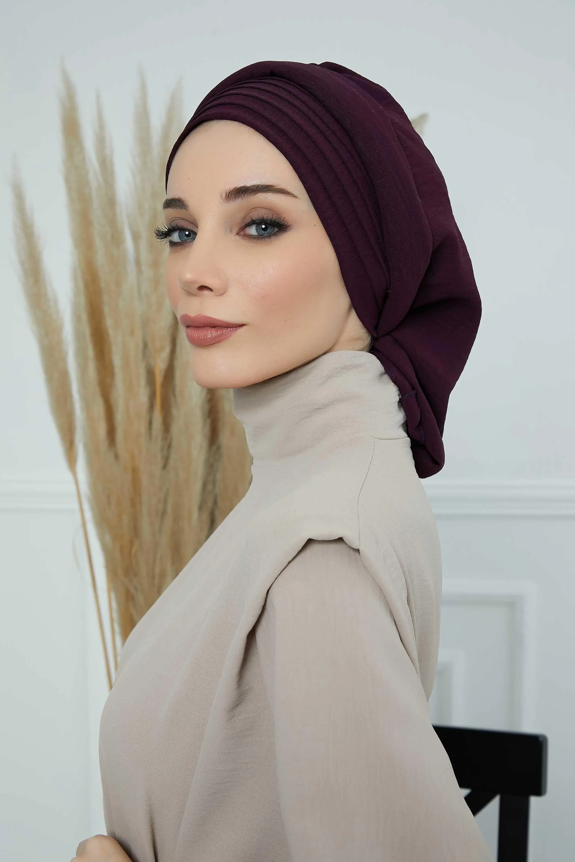 Instant Turban Hijab Pleated Lightweight Aerobin Scarf Head Turbans For Women Headwear Stylish Elegant Design Hear Wrap,HT-108A