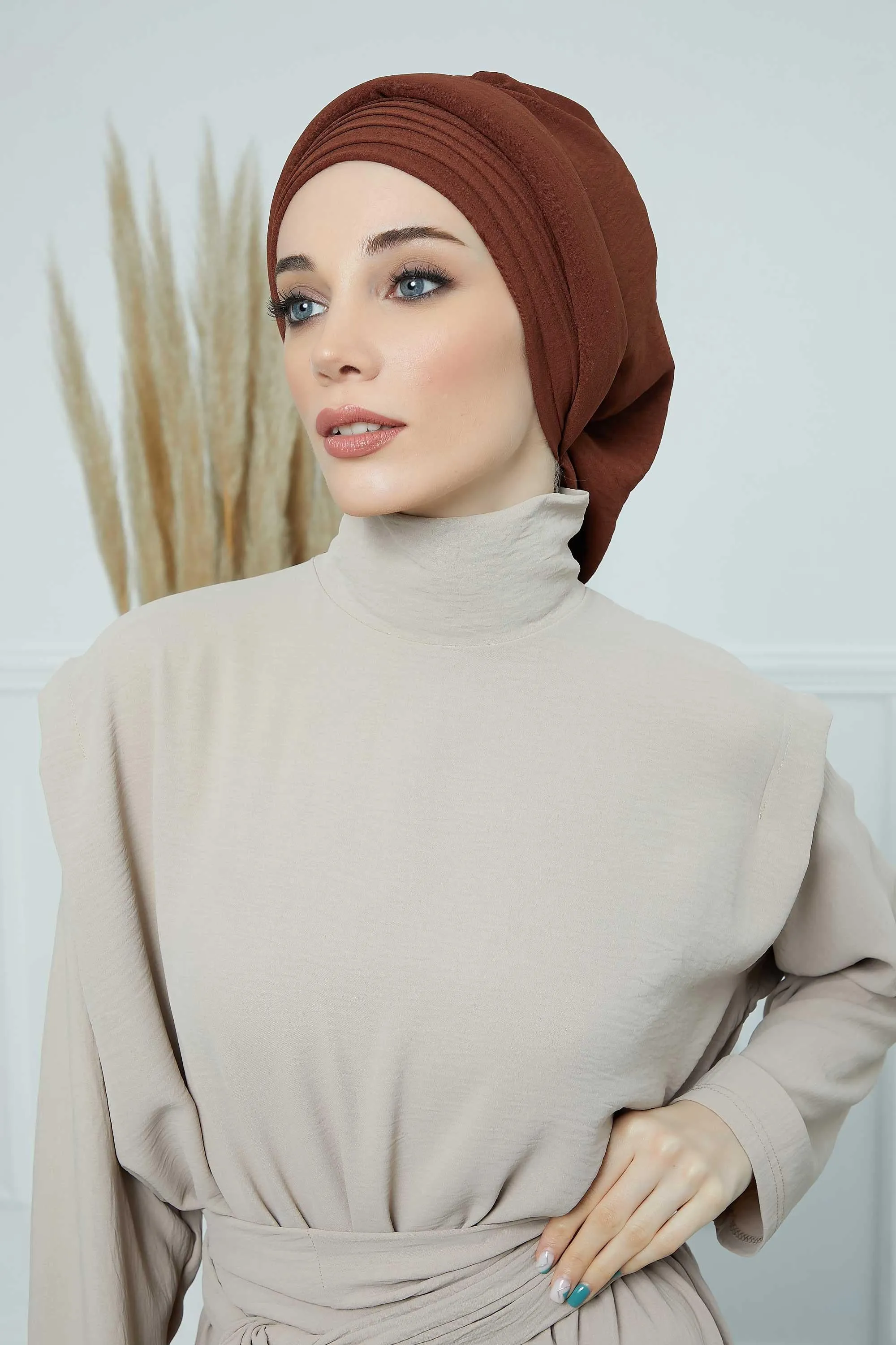 Instant Turban Hijab Pleated Lightweight Aerobin Scarf Head Turbans For Women Headwear Stylish Elegant Design Hear Wrap,HT-108A